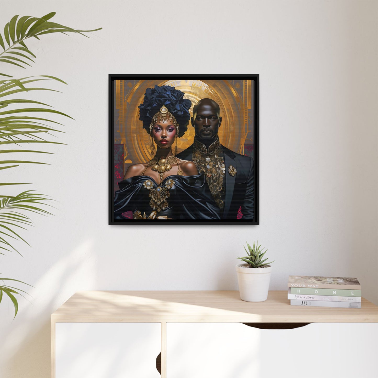 Regal Ebony Love - Black & Gold Digital Canvas Print - Matte Canvas, Black Frame - Gift Ideas - Wall Art