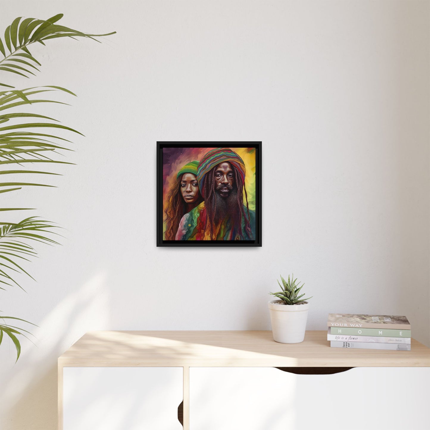 Rasta Couple Canvas Print in Red Yellow Green - Matte Canvas, Black Frame - Jamaican Inspired Wall Art - Home Decor