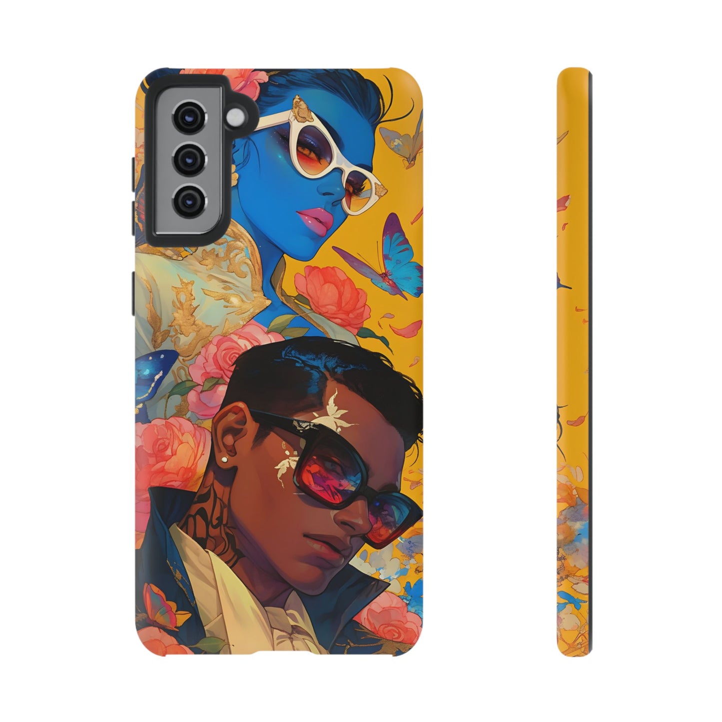 Trendy Butterfly Couple Phone Case - Funky Illustrations with Sunglasses - Vibrant and Stylish Cover | iPhone | Samsung |Tough Cases