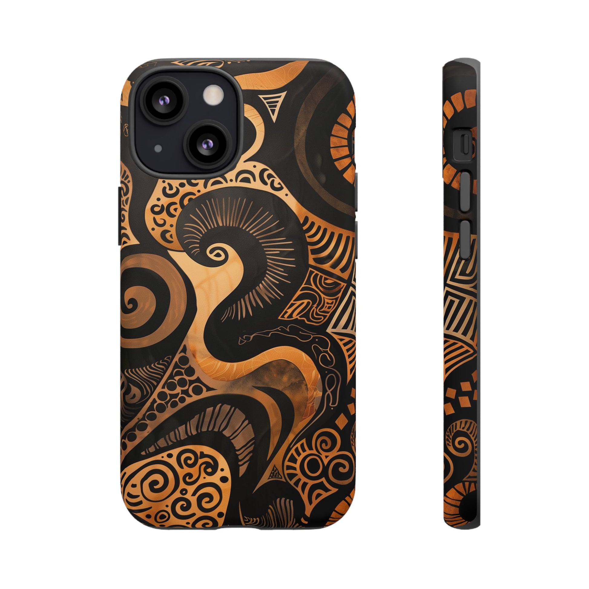 Afrocentric Print in Brown and Gold | iPhone | Samsung | Google | Tough Phone Case - Owndigiart