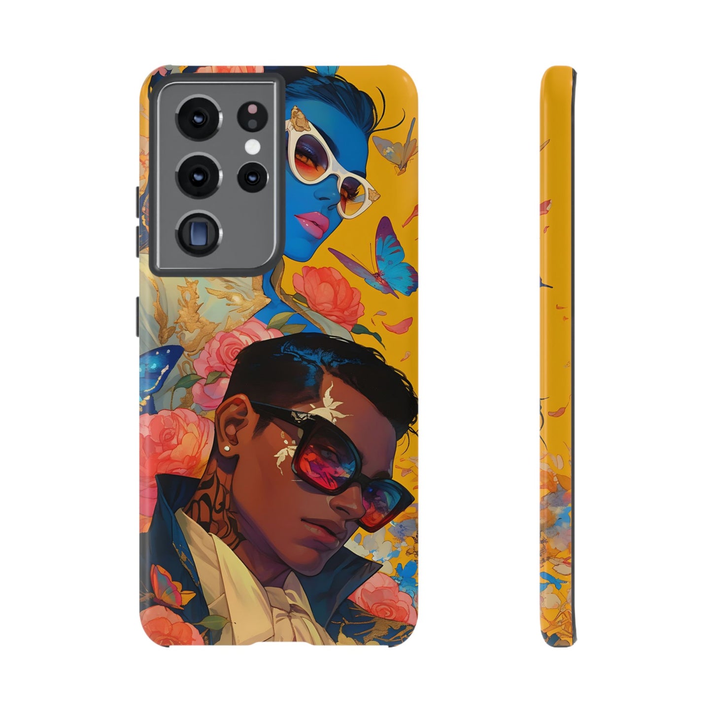 Trendy Butterfly Couple Phone Case - Funky Illustrations with Sunglasses - Vibrant and Stylish Cover | iPhone | Samsung |Tough Cases