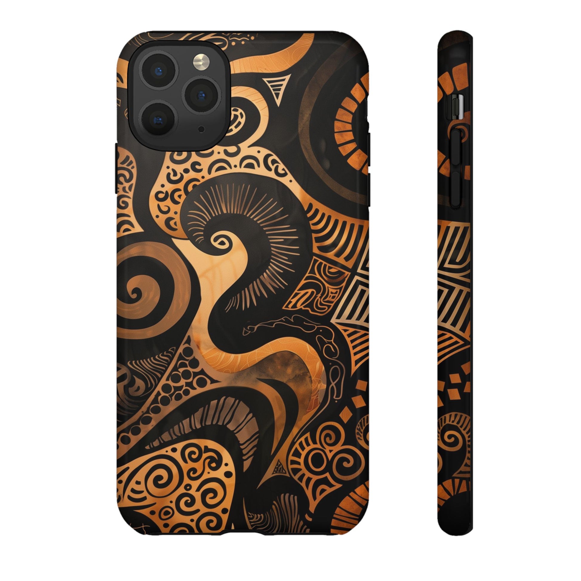 Afrocentric Print in Brown and Gold | iPhone | Samsung | Google | Tough Phone Case - Owndigiart