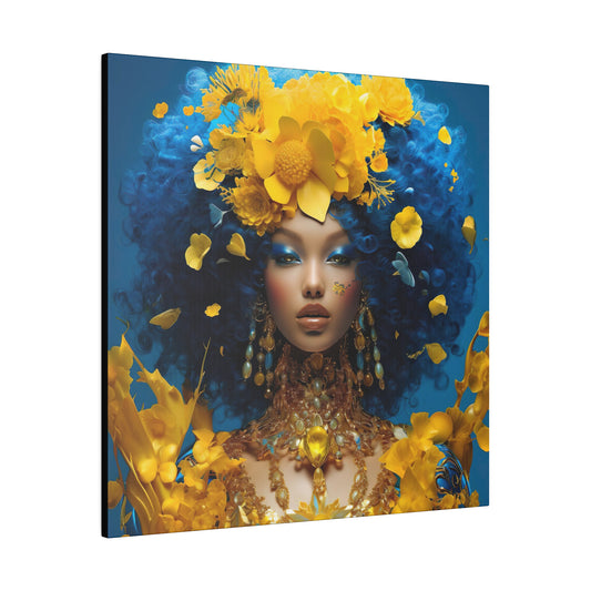 Dazzling Digital Canvas Print: Beautiful Woman with Blue Hair and Gold Jewels - Contemporary Wall Art Decor - Matte Canvas, Stretched, 0.75"