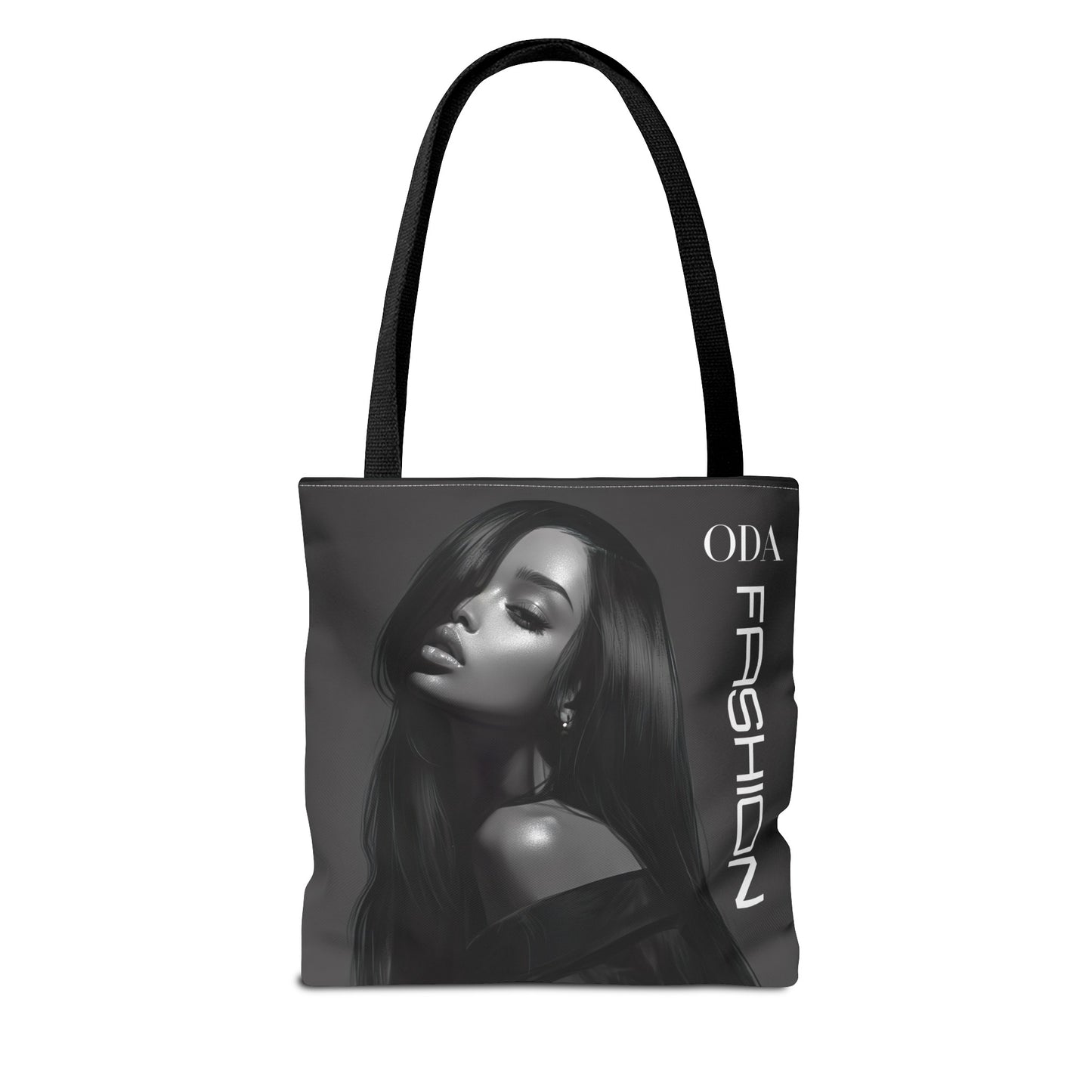 Chic Tote Bag with Digital Print - Woman in Black and Grey - 'ODA Fashion' Statement Piece - Unique Gift Idea - On Trend