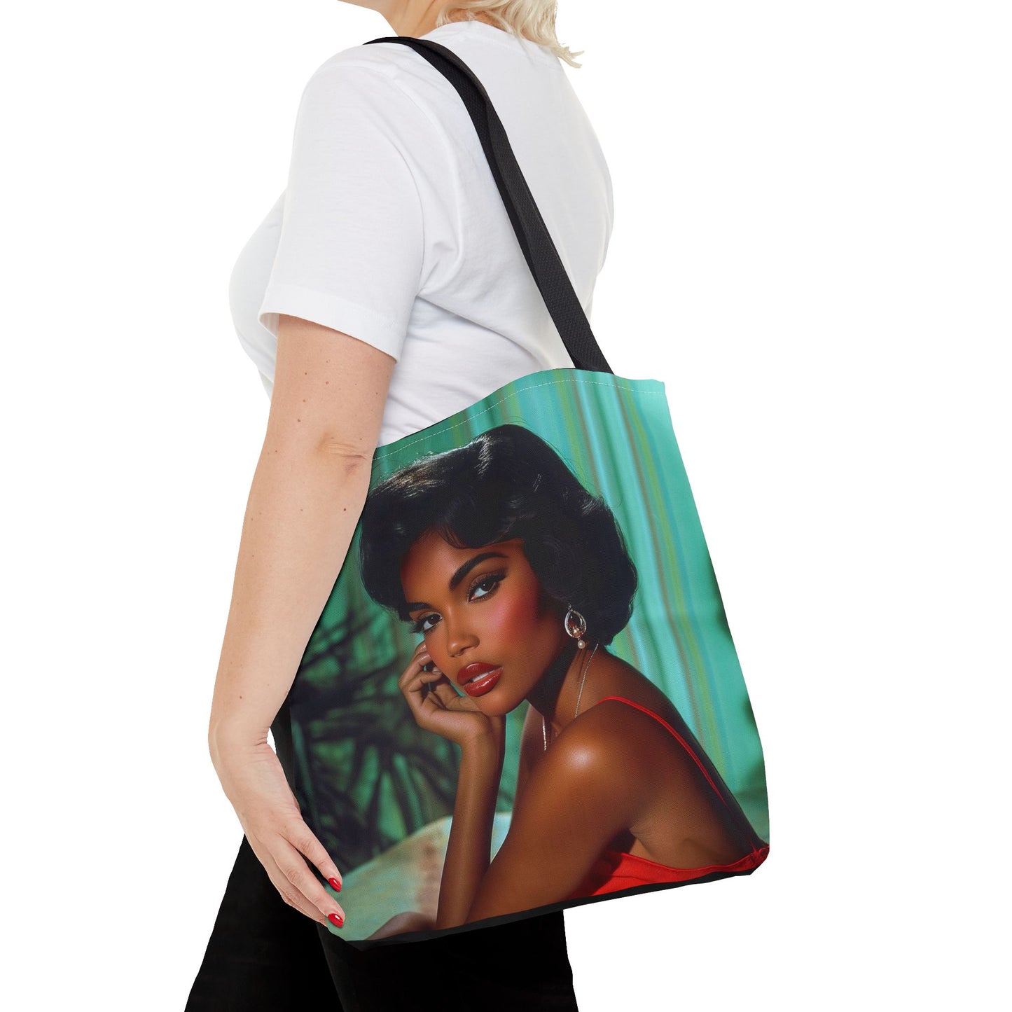 Chic Retro Style Woman Tote Bag  - Gift Ideas - Black Ai photo  - Black art - Fashionable Black Print Accessory