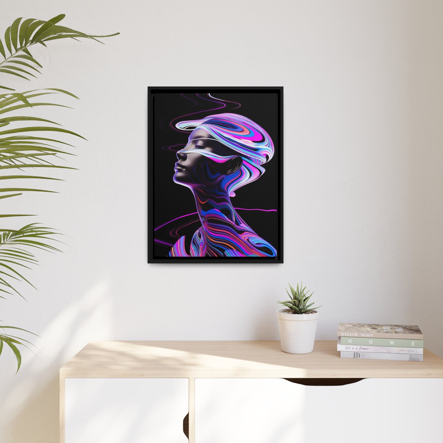 Neon Swirls - Futuristisch en kosmisch - Mat canvas, zwart frame