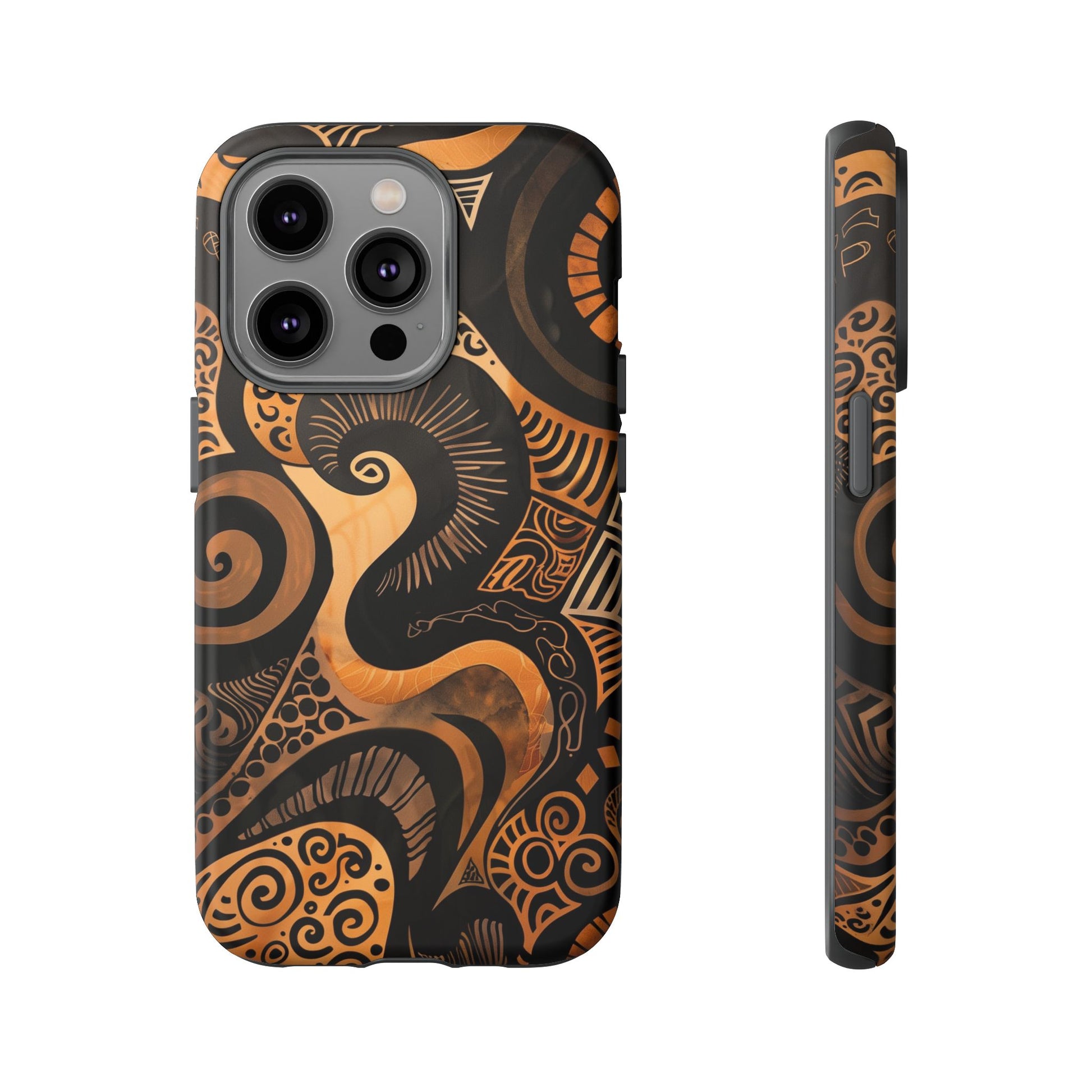 Afrocentric Print in Brown and Gold | iPhone | Samsung | Google | Tough Phone Case - Owndigiart