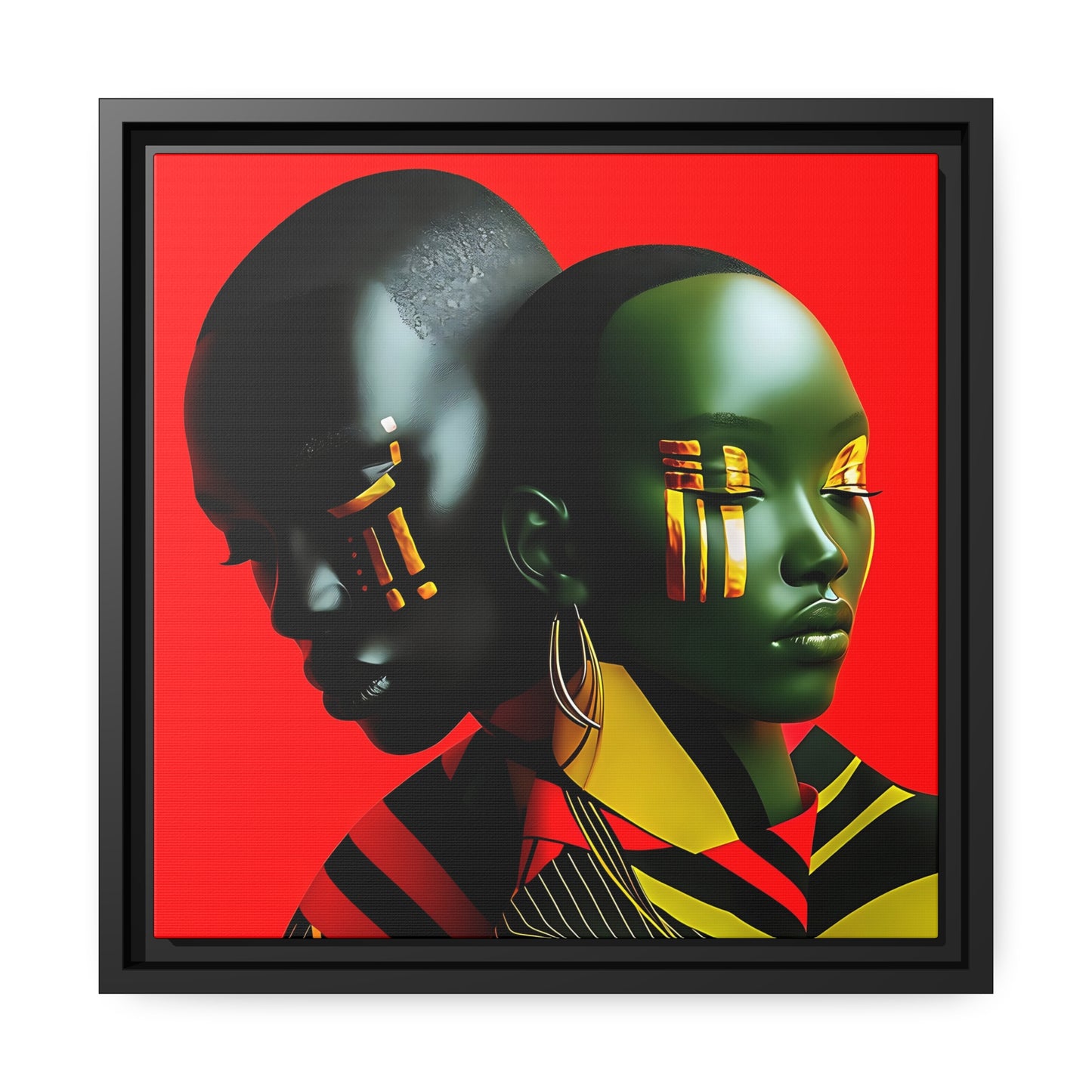 Modern Abstract Canvas Print of Black Couple - Red, Gold, Green, Black Art - Contemporary Wall Decor - Matte Canvas, Black Frame