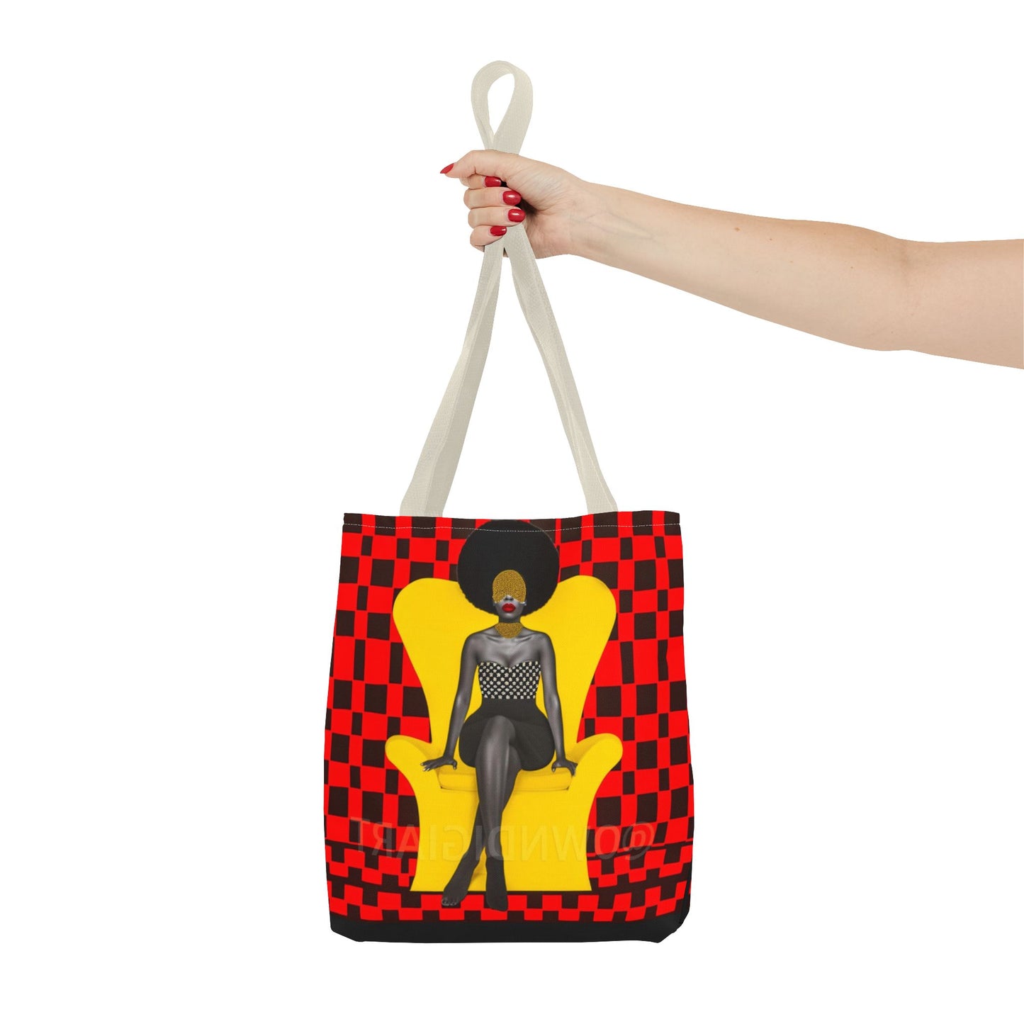 Afrocentric Abstract Print - Elegant Woman with Afro on Chair - Tote Bag - Gift Idea - Fashion Accessory