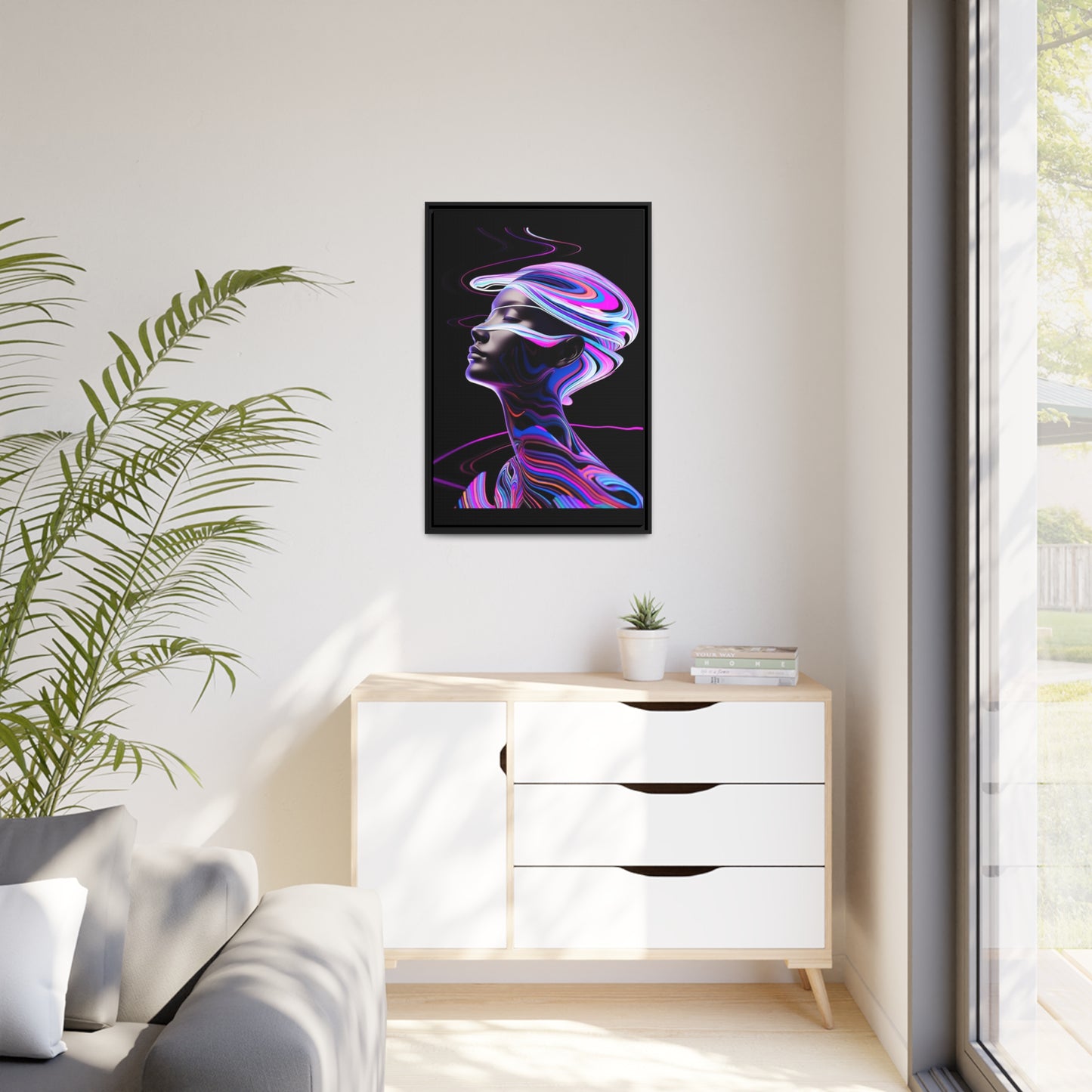 Neon Swirls - Futuristic and Cosmic  - Matte Canvas, Black Frame