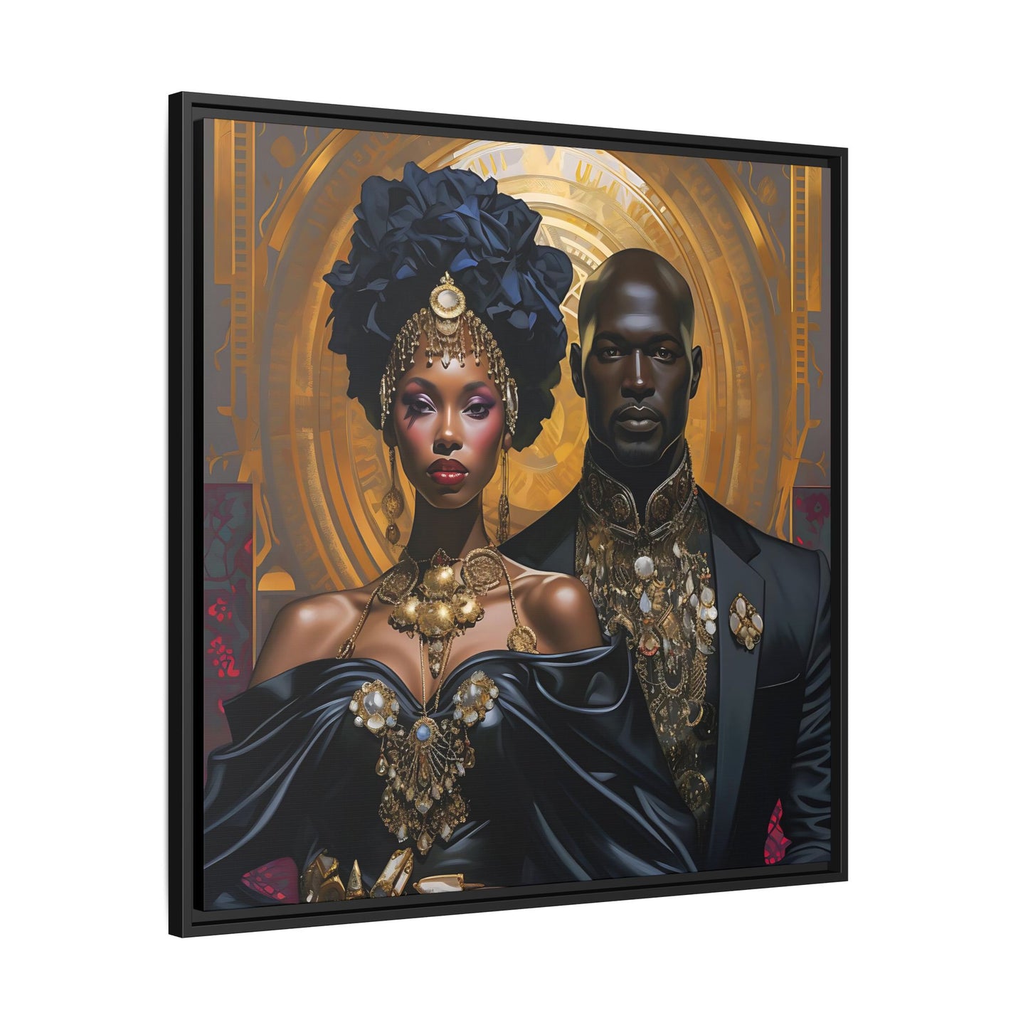 Regal Ebony Love - Black & Gold Digital Canvas Print - Matte Canvas, Black Frame - Gift Ideas - Wall Art