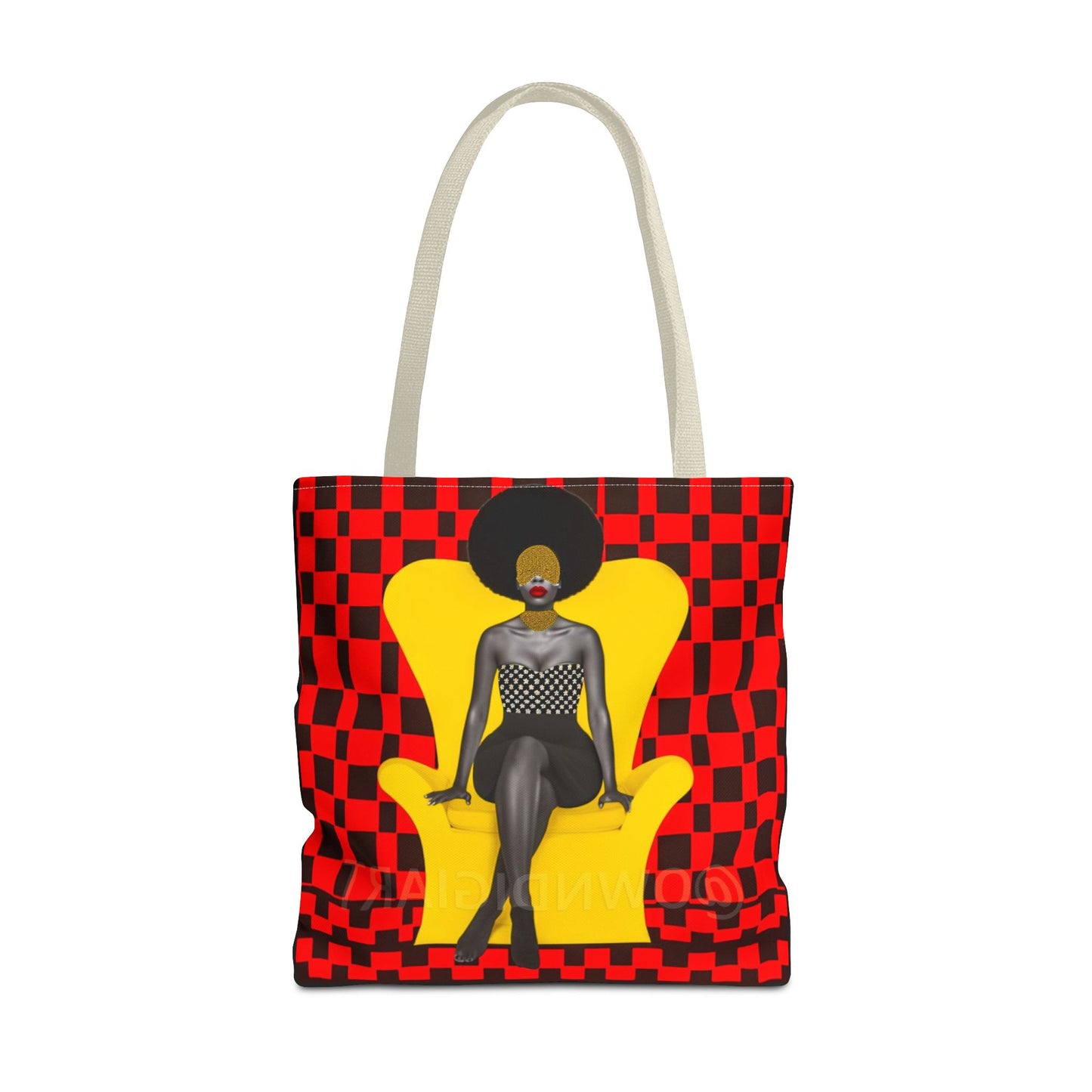 Afrocentric Abstract Print - Elegant Woman with Afro on Chair - Tote Bag - Gift Idea - Fashion Accessory