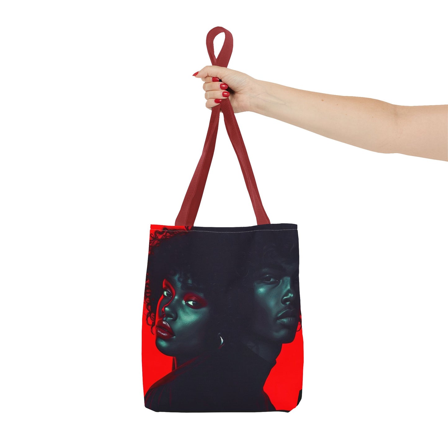 Retro Afro Couple Tote Bag - Stylish Red and Black Digital Print - Unique Fashion Accessory - Tote Bag (AOP) - Gift Idea