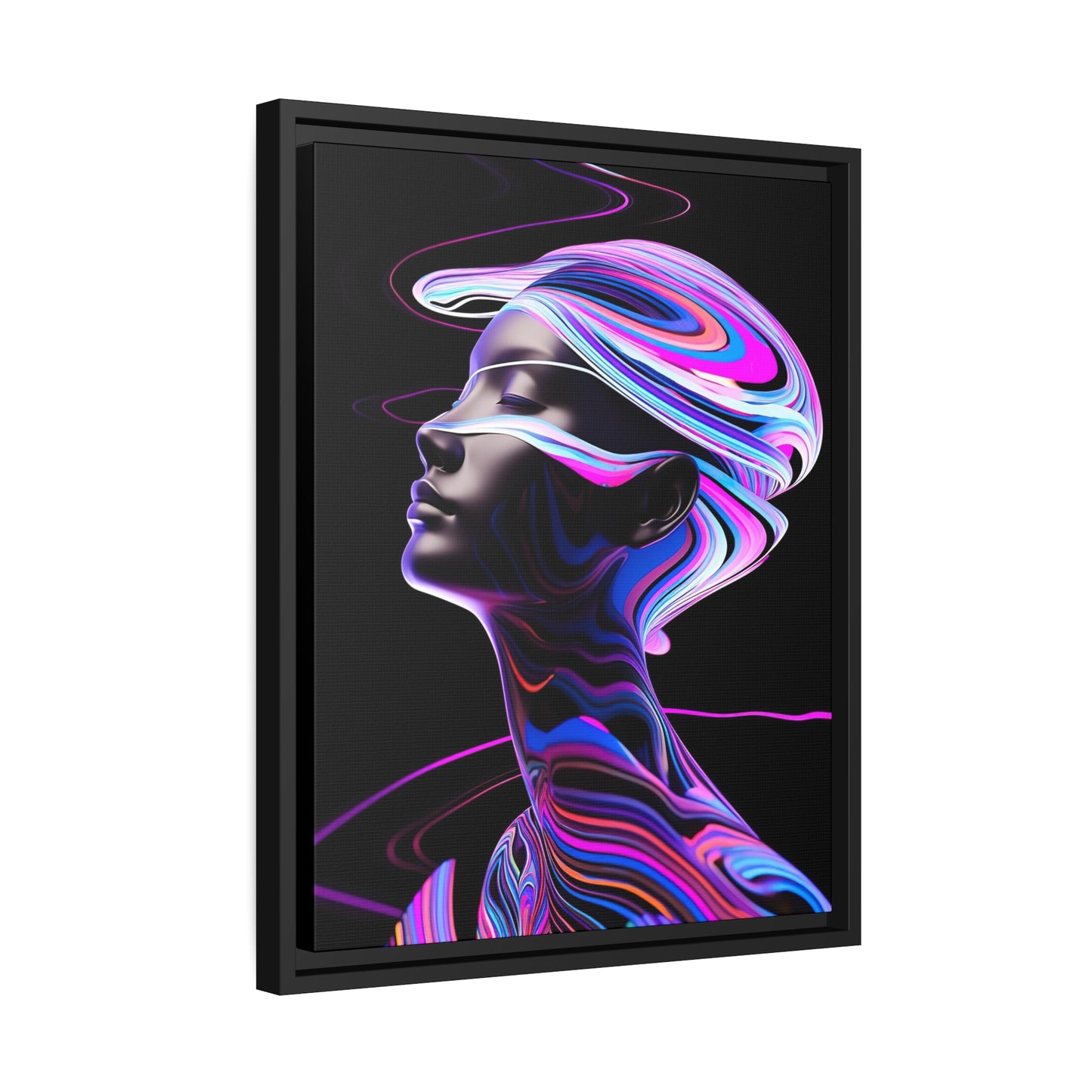 Neon Swirls - Futuristisch en kosmisch - Mat canvas, zwart frame