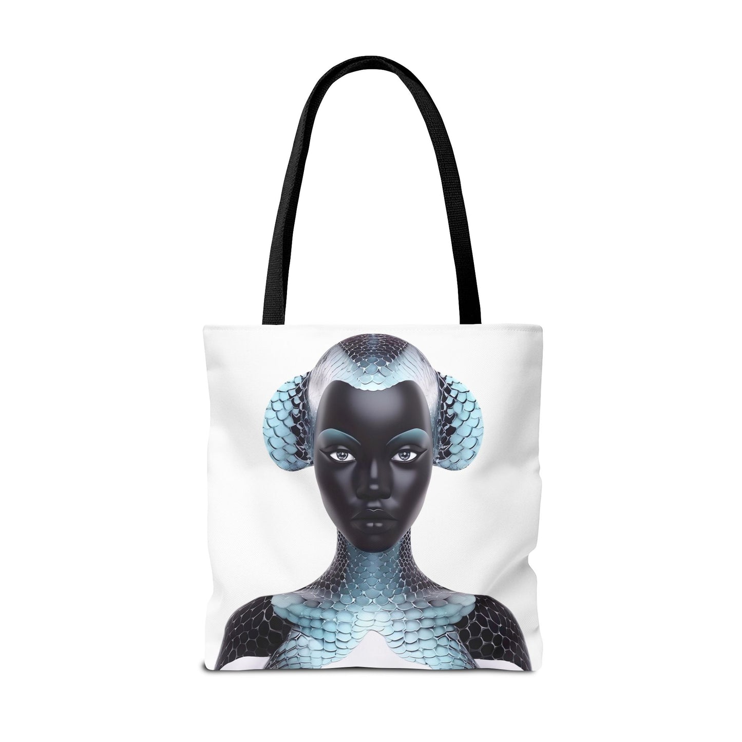 Blue Texture - AI Art - Abstract Woman with Fish Scale Textures - Tote Bag - Gift Idea - Fashion Accessories - Black Art