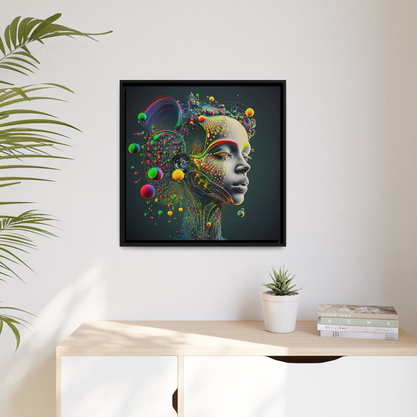 Color Explosion Abstract Portrait of a Woman - Matte Canvas, Black Frame Active