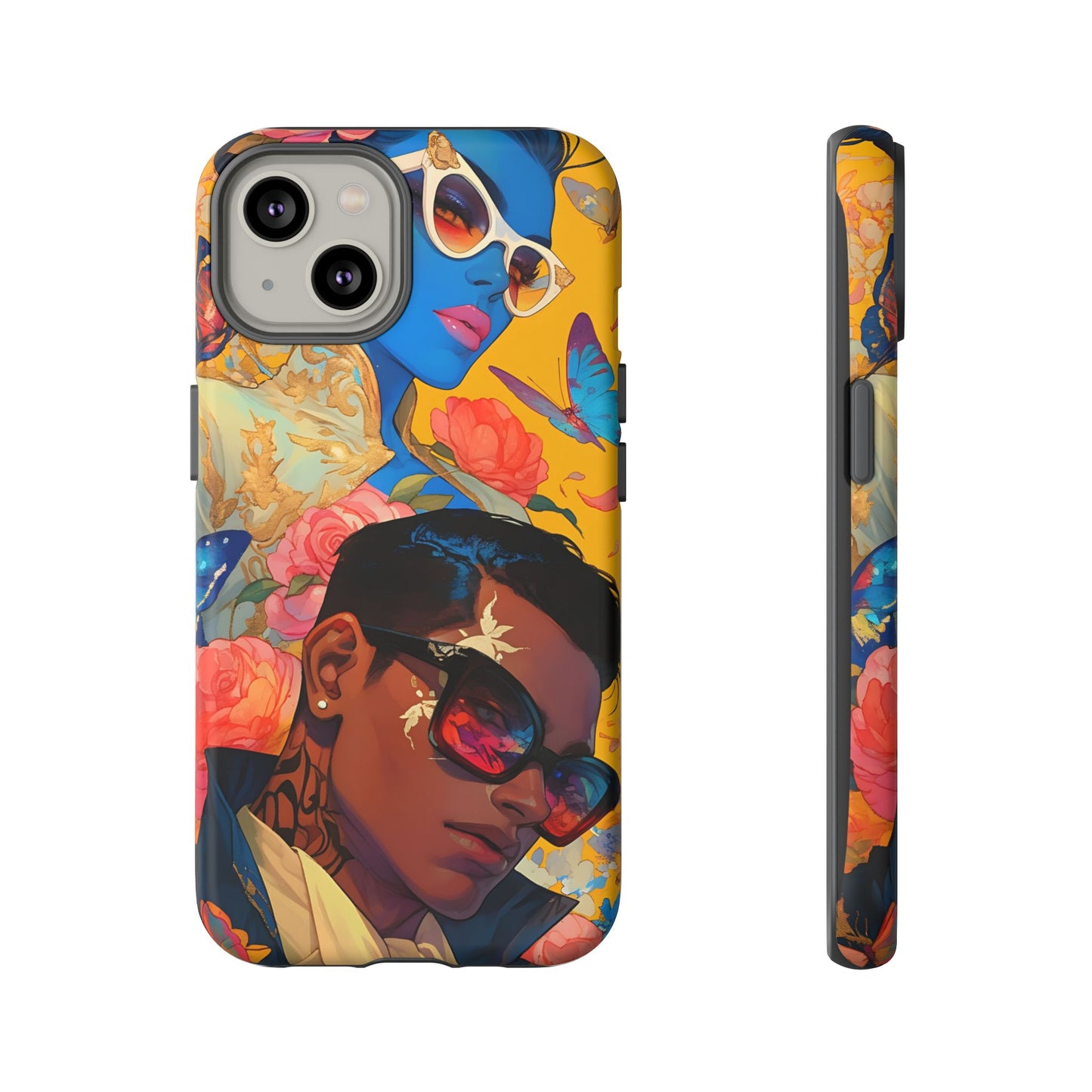 Trendy Butterfly Couple Phone Case - Funky Illustrations with Sunglasses - Vibrant and Stylish Cover | iPhone | Samsung |Tough Cases