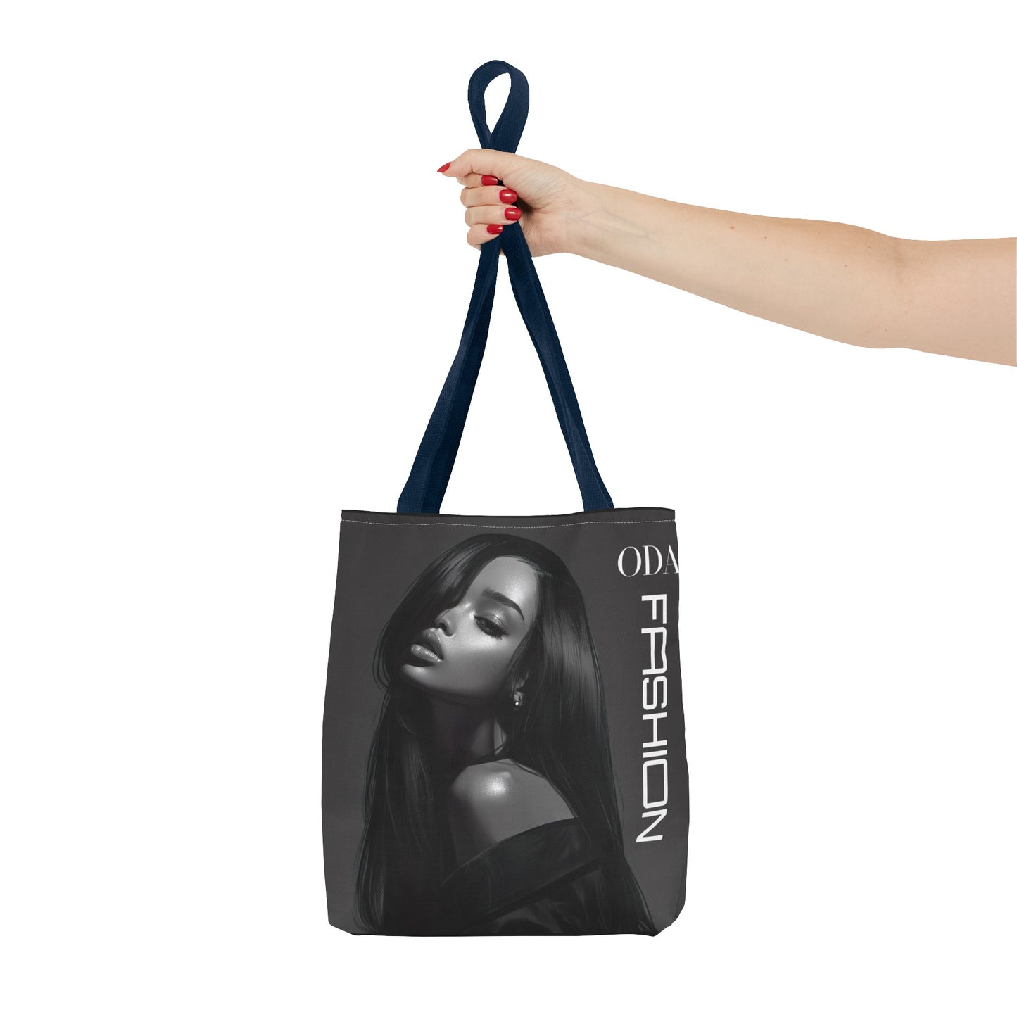 Chic Tote Bag with Digital Print - Woman in Black and Grey - 'ODA Fashion' Statement Piece - Unique Gift Idea - On Trend