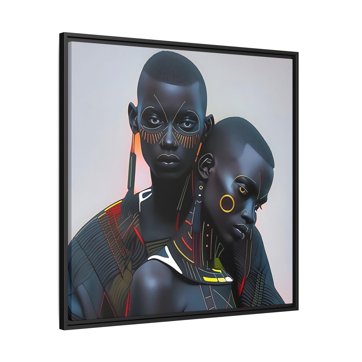 Young Couple Embracing - Cultural Essence - Matte Canvas, Black Frame - Gift Ideas - Wall Art - Cultural Art - Black Art - Gift - Afro Art