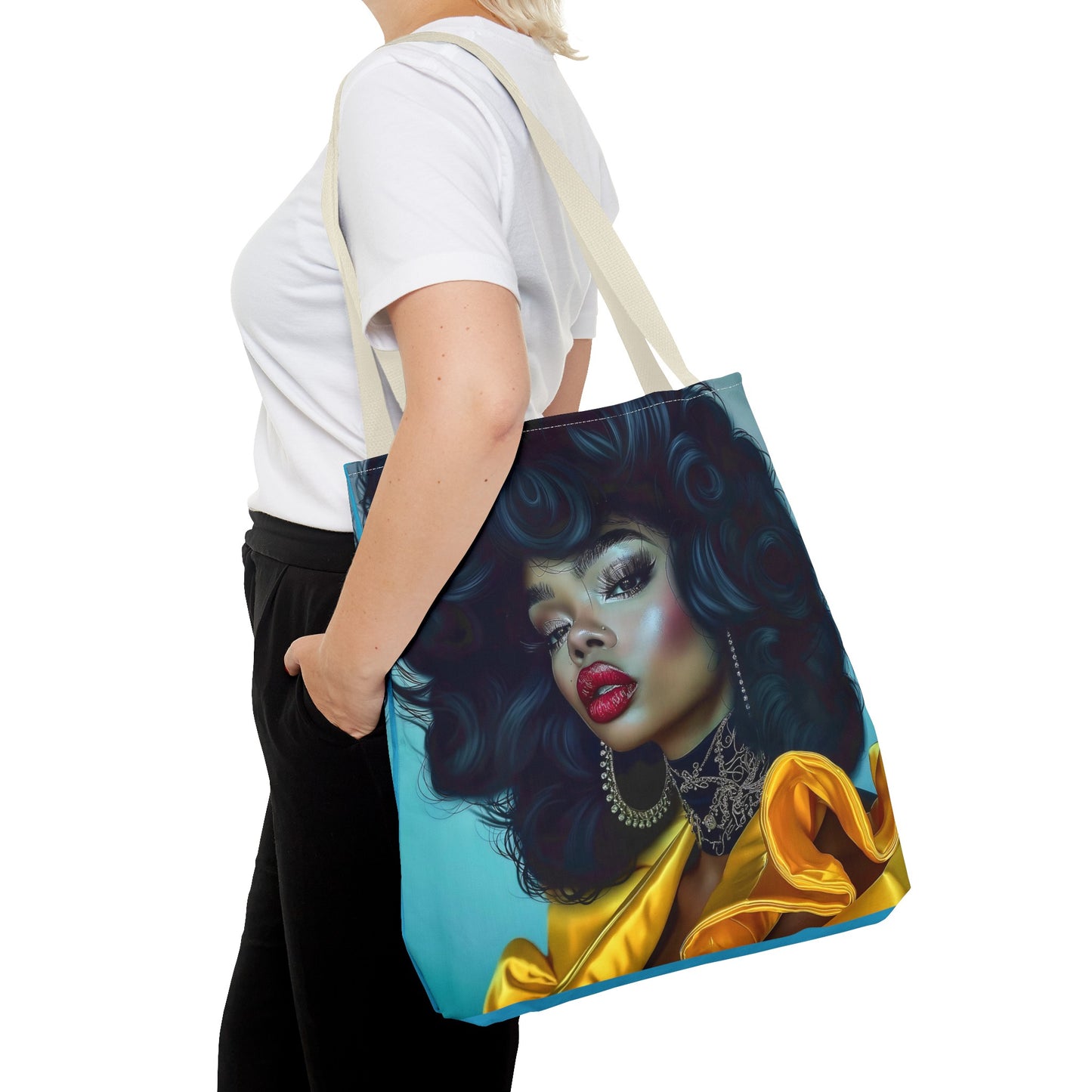 Empowering Beauty  Black Woman Digital Print Tote Bag (AOP) - Statement tote bag with bold lips - Trendy - Unique  Gift Ideas