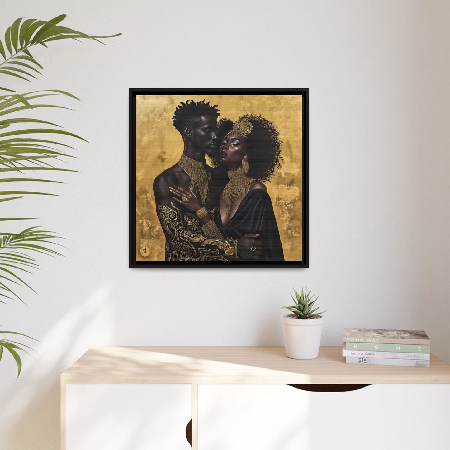 Elegant Couple in Black and Ancient Gold - Matte Canvas, Black Frame - Wall Art - Black Art - Gift Idea - Unique Art