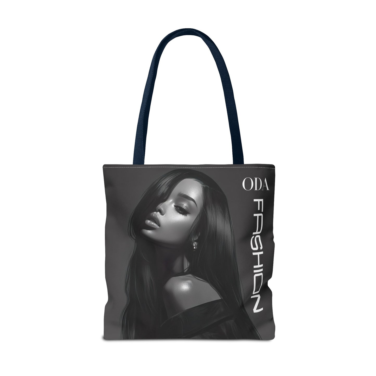 Chic Tote Bag with Digital Print - Woman in Black and Grey - 'ODA Fashion' Statement Piece - Unique Gift Idea - On Trend