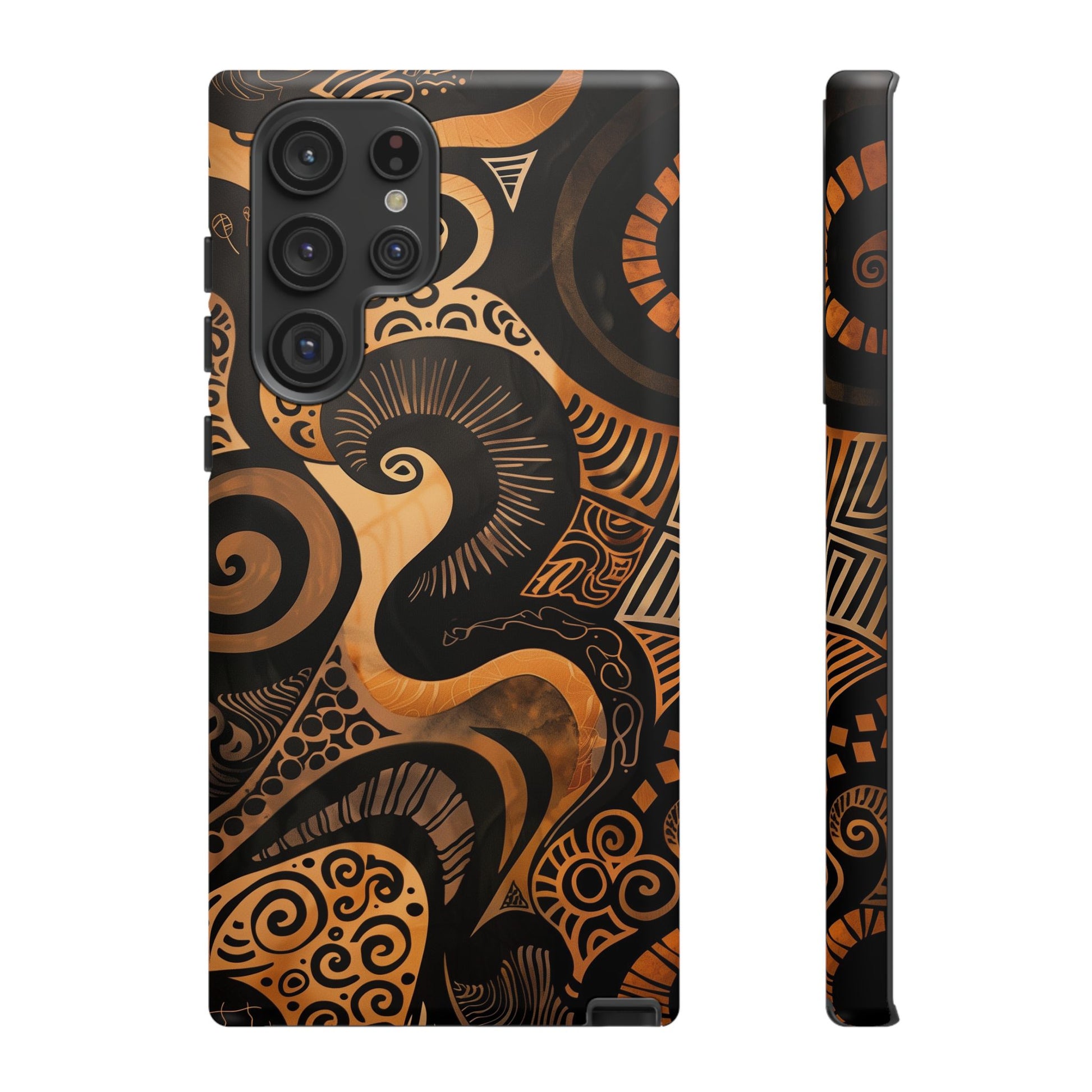 Afrocentric Print in Brown and Gold | iPhone | Samsung | Google | Tough Phone Case - Owndigiart