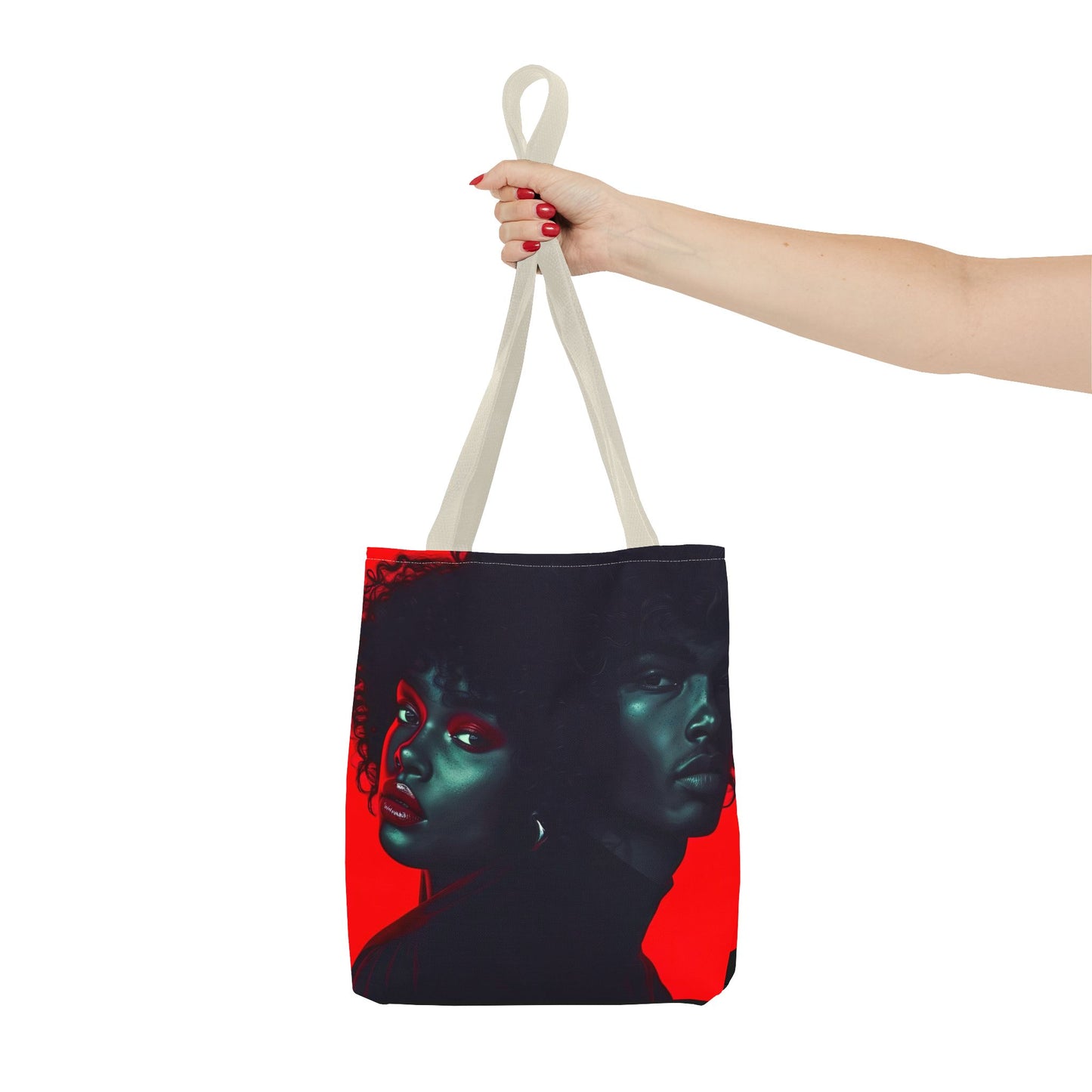 Retro Afro Couple Tote Bag - Stylish Red and Black Digital Print - Unique Fashion Accessory - Tote Bag (AOP) - Gift Idea