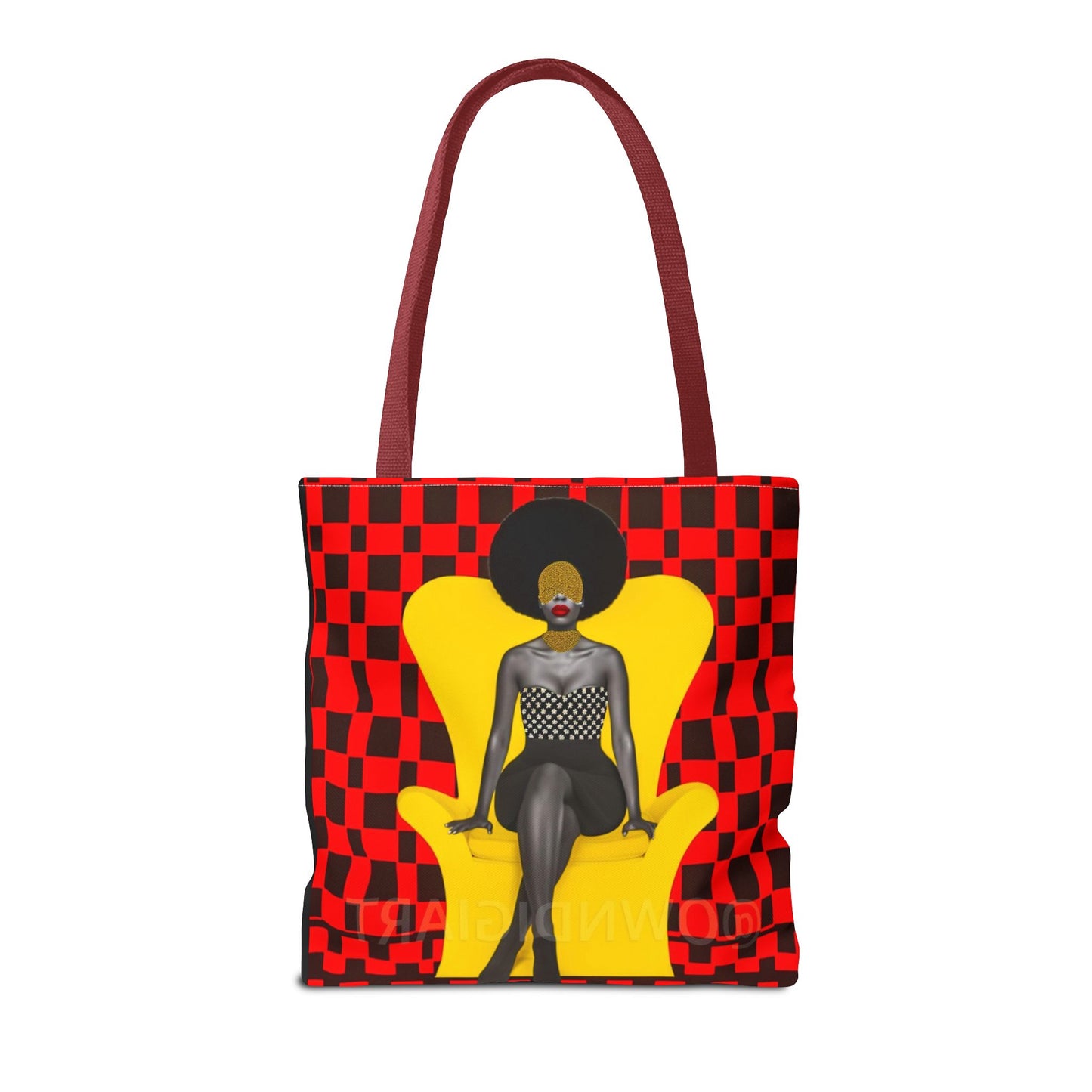 Afrocentric Abstract Print - Elegant Woman with Afro on Chair - Tote Bag - Gift Idea - Fashion Accessory