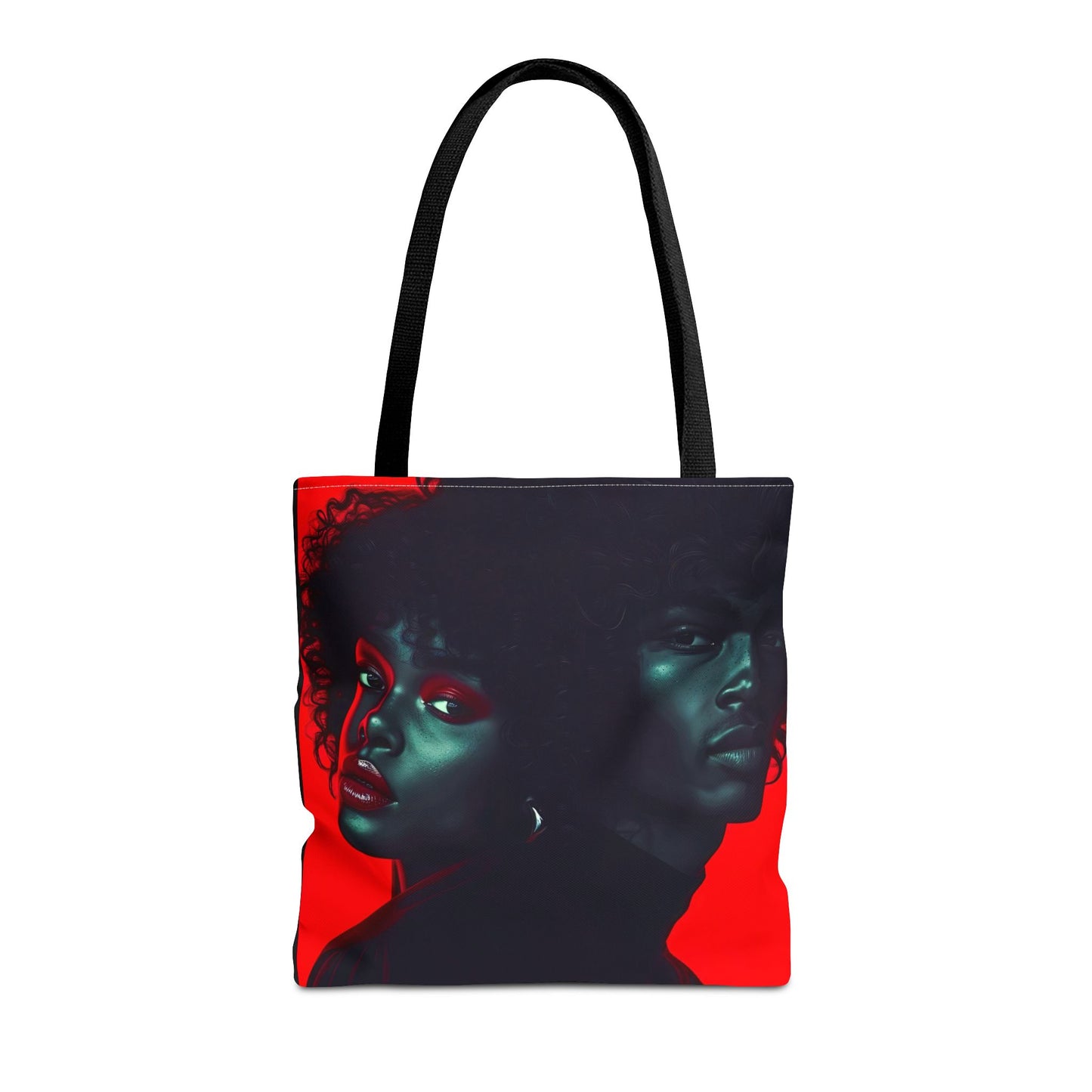 Retro Afro Couple Tote Bag - Stylish Red and Black Digital Print - Unique Fashion Accessory - Tote Bag (AOP) - Gift Idea