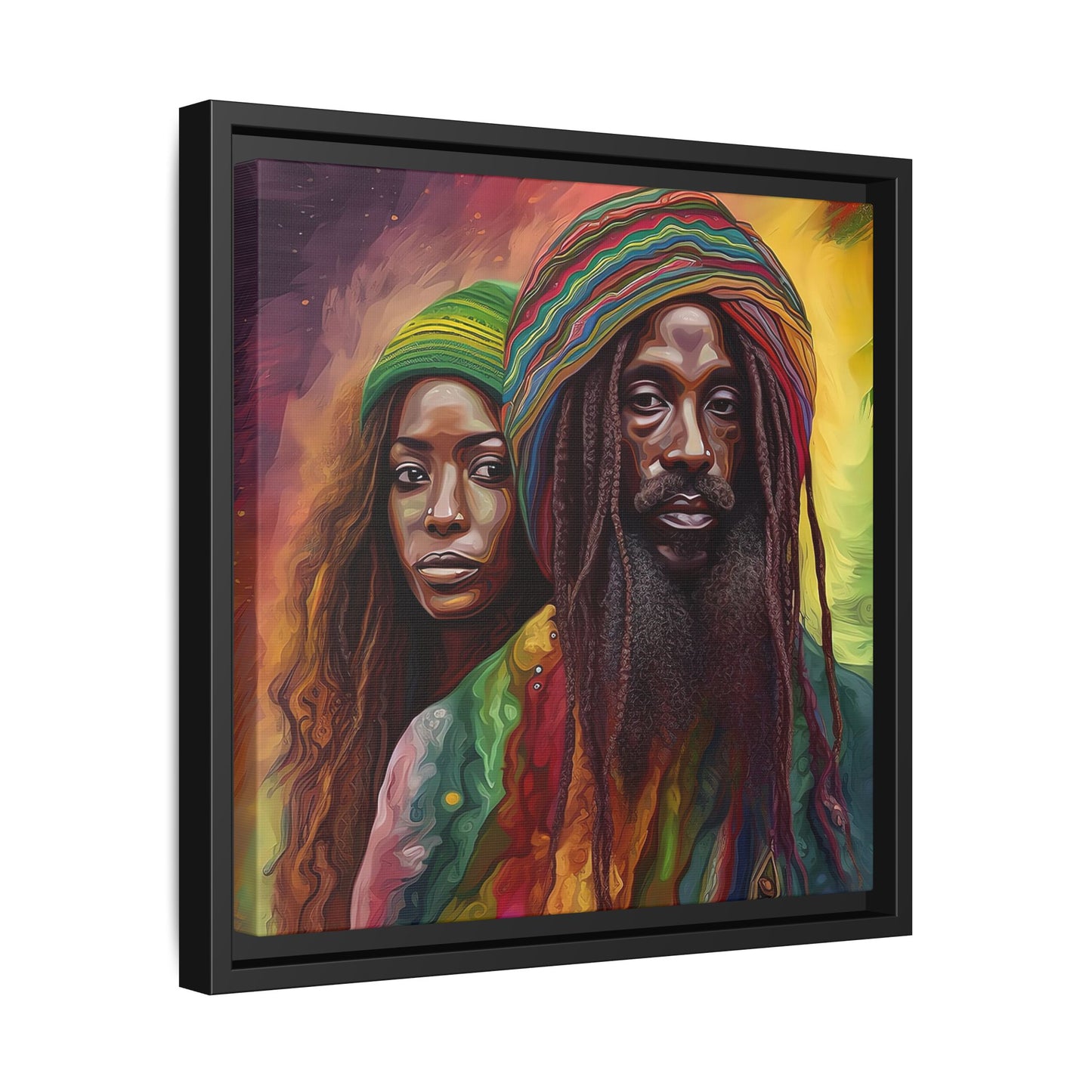 Rasta Couple Canvas Print in Red Yellow Green - Matte Canvas, Black Frame - Jamaican Inspired Wall Art - Home Decor