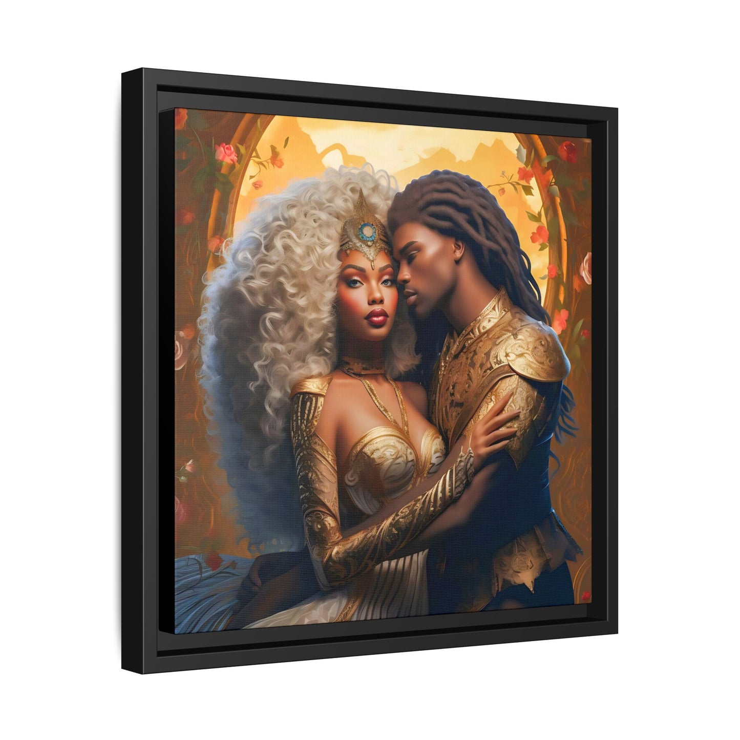 Black Goddess and Prince Fantasy Gold Digital Canvas Print - Matte Canvas, Black Frame - Wall Art - Black Fantasy - Art - Home Decor