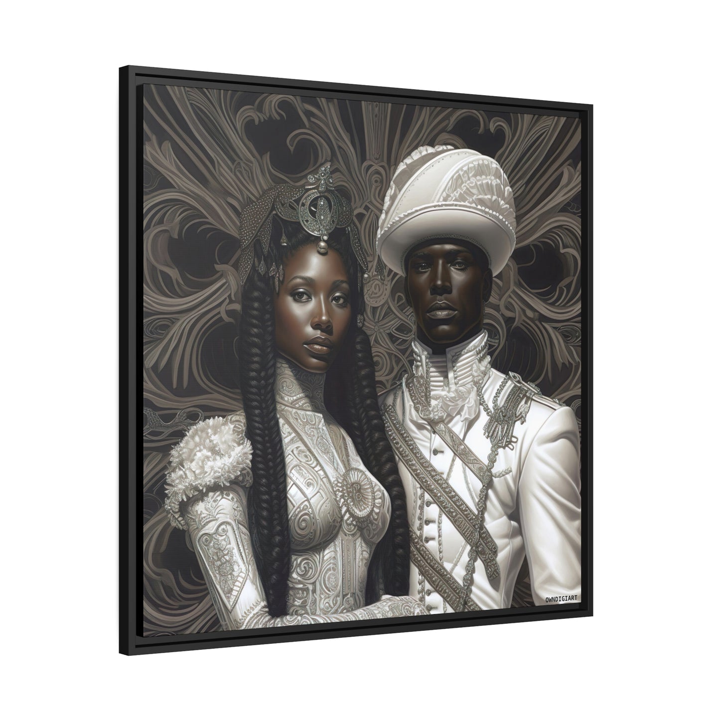 Regal Couple 02 - Matte Canvas, Black Frame - Afrofuturism