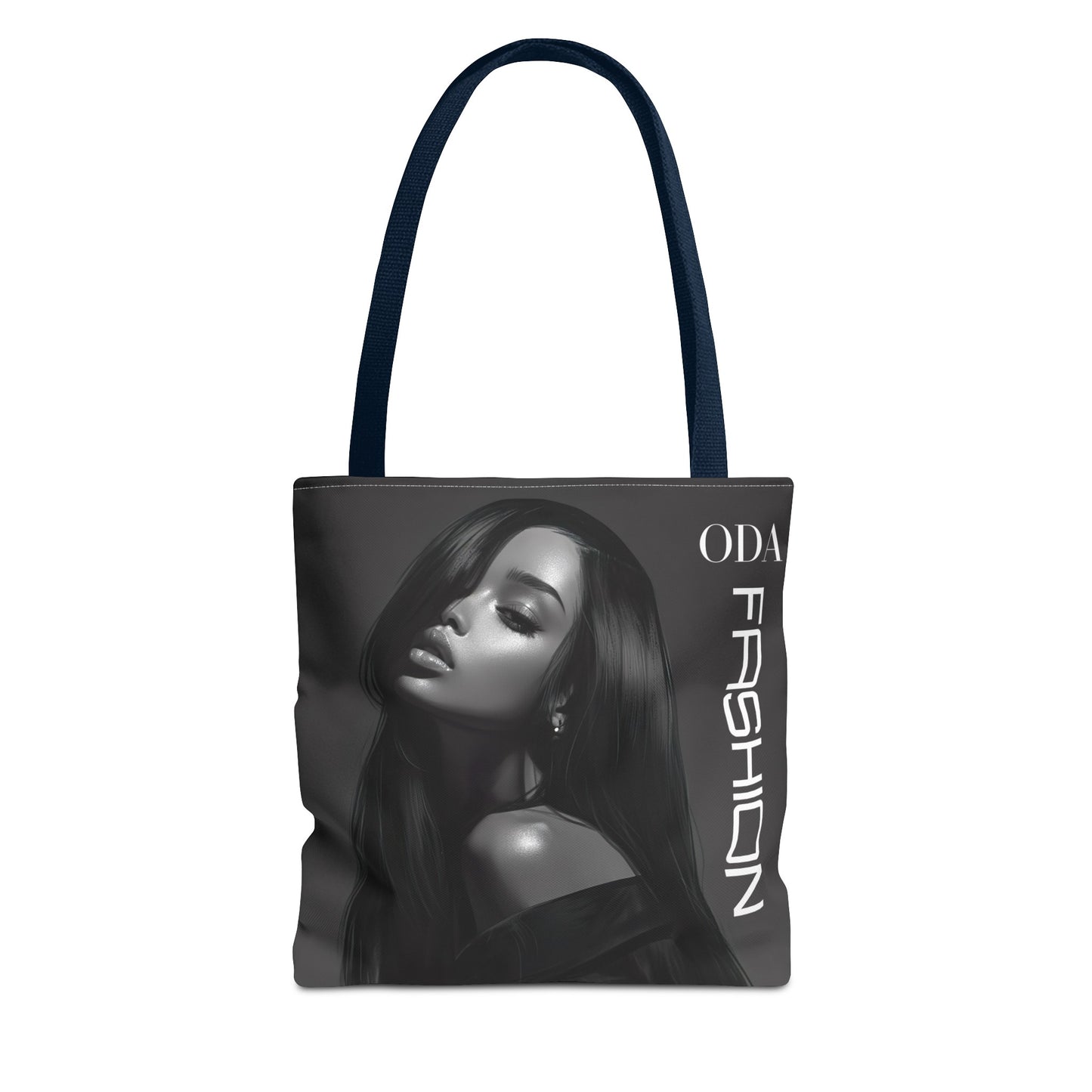 Chic Tote Bag with Digital Print - Woman in Black and Grey - 'ODA Fashion' Statement Piece - Unique Gift Idea - On Trend