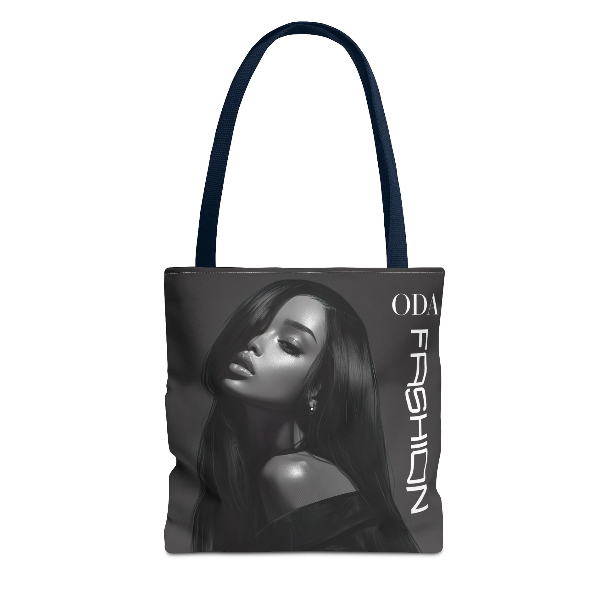 Chic Tote Bag with Digital Print - Woman in Black and Grey - 'ODA Fashion' Statement Piece - Unique Gift Idea - On Trend - Owndigiart