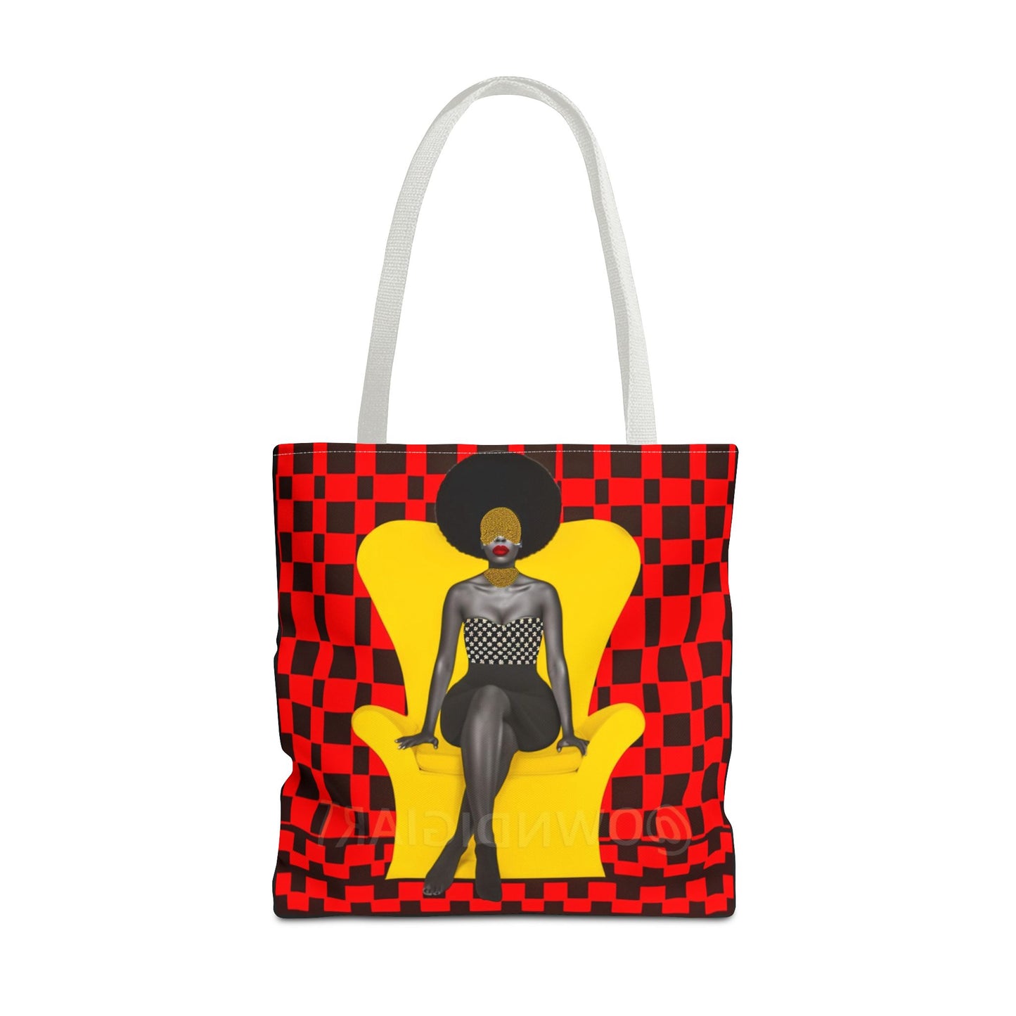 Afrocentric Abstract Print - Elegant Woman with Afro on Chair - Tote Bag - Gift Idea - Fashion Accessory