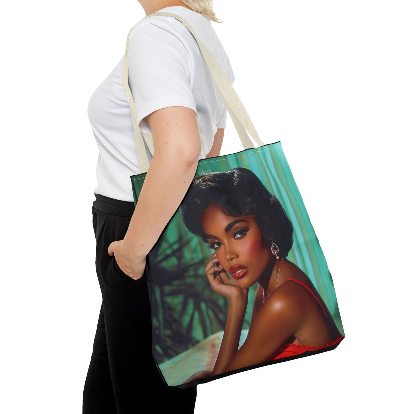 Chic Retro Style Woman Tote Bag  - Gift Ideas - Black Ai photo  - Black art - Fashionable Black Print Accessory