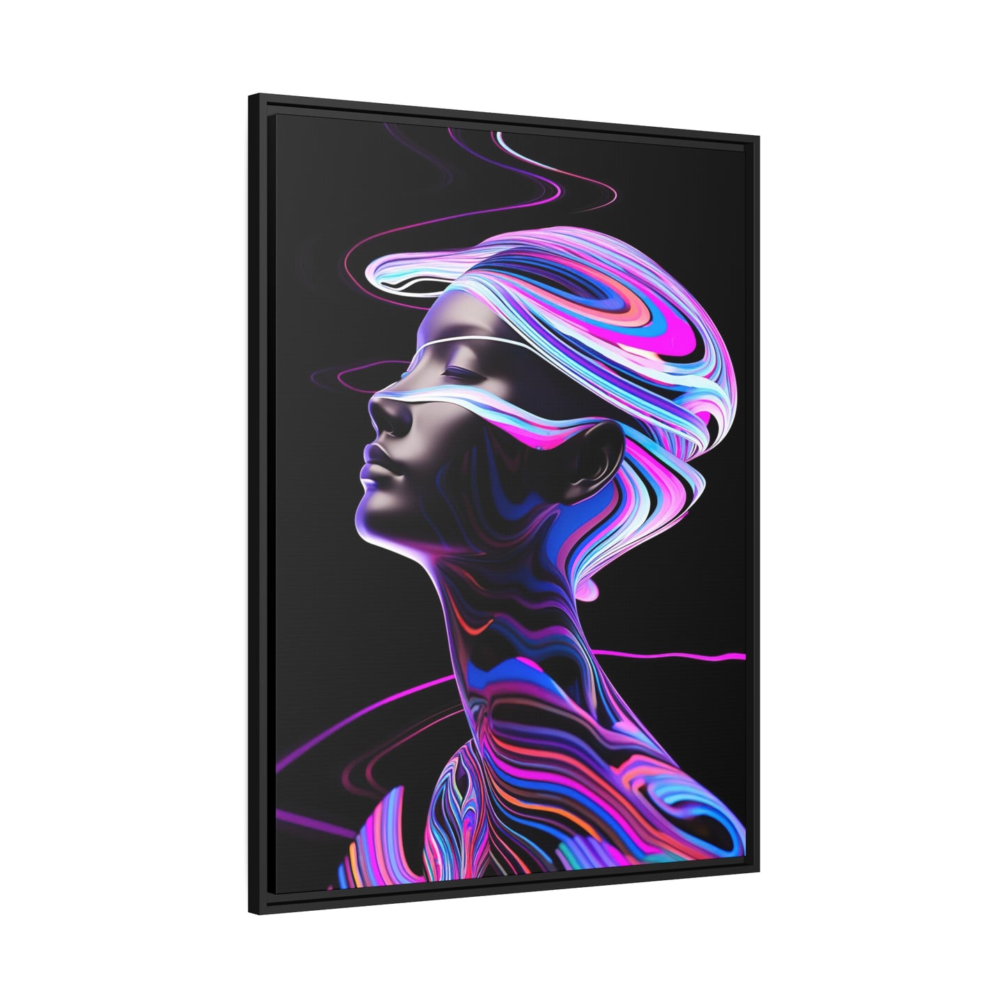 Neon Swirls - Futuristic and Cosmic  - Matte Canvas, Black Frame