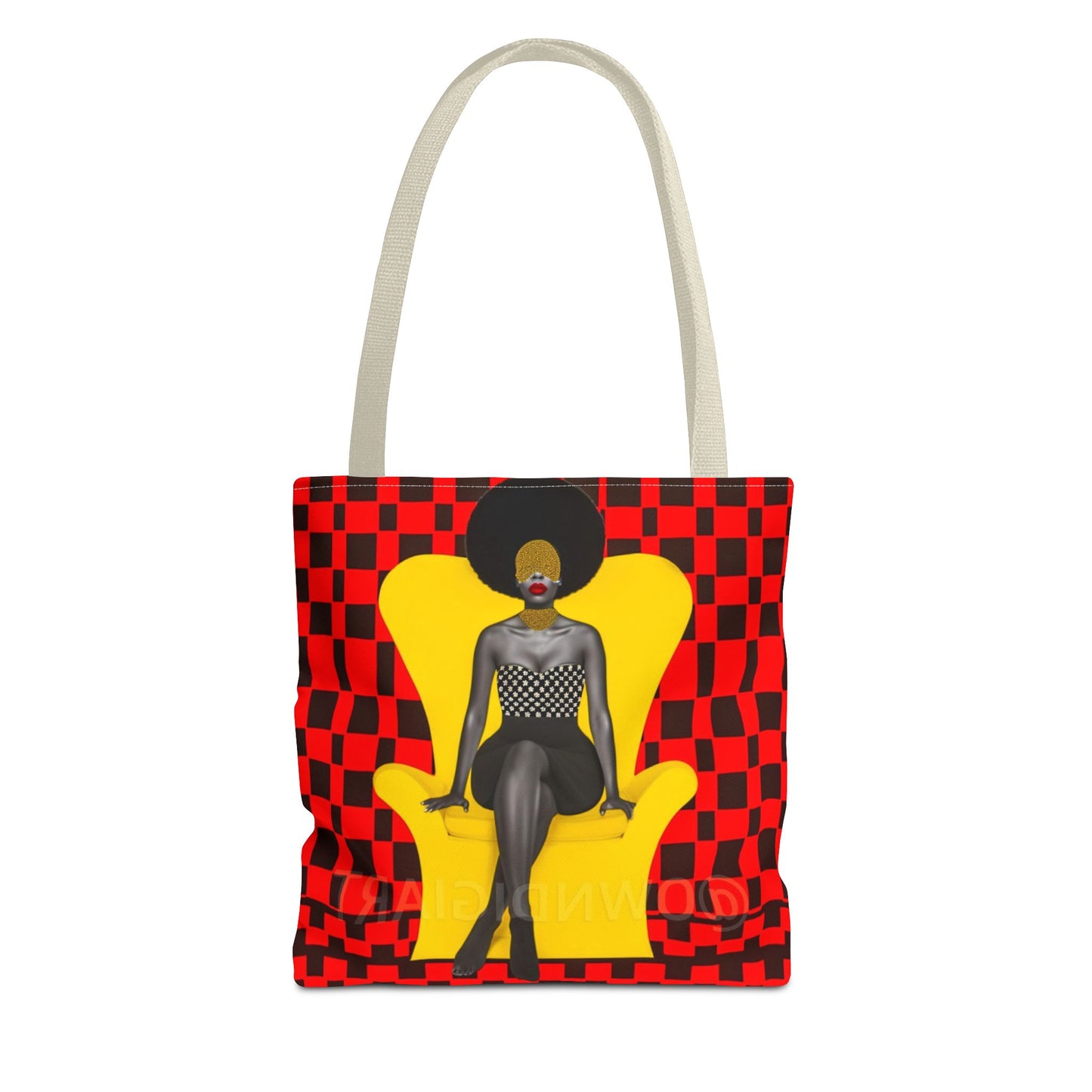 Afrocentric Abstract Print - Elegant Woman with Afro on Chair - Tote Bag - Gift Idea - Fashion Accessory