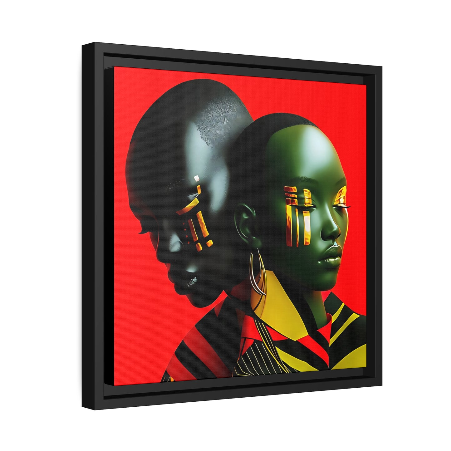 Modern Abstract Canvas Print of Black Couple - Red, Gold, Green, Black Art - Contemporary Wall Decor - Matte Canvas, Black Frame