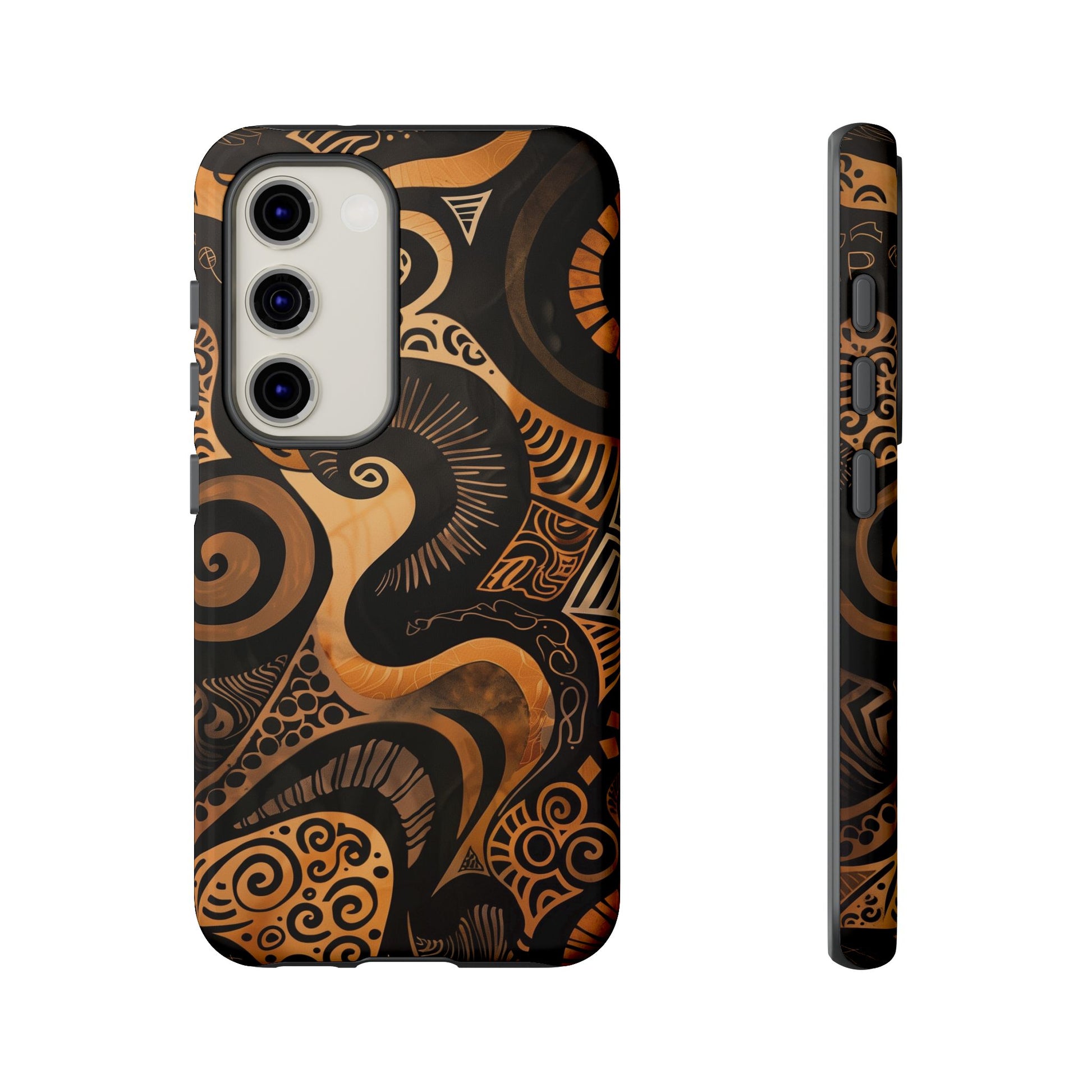 Afrocentric Print in Brown and Gold | iPhone | Samsung | Google | Tough Phone Case - Owndigiart