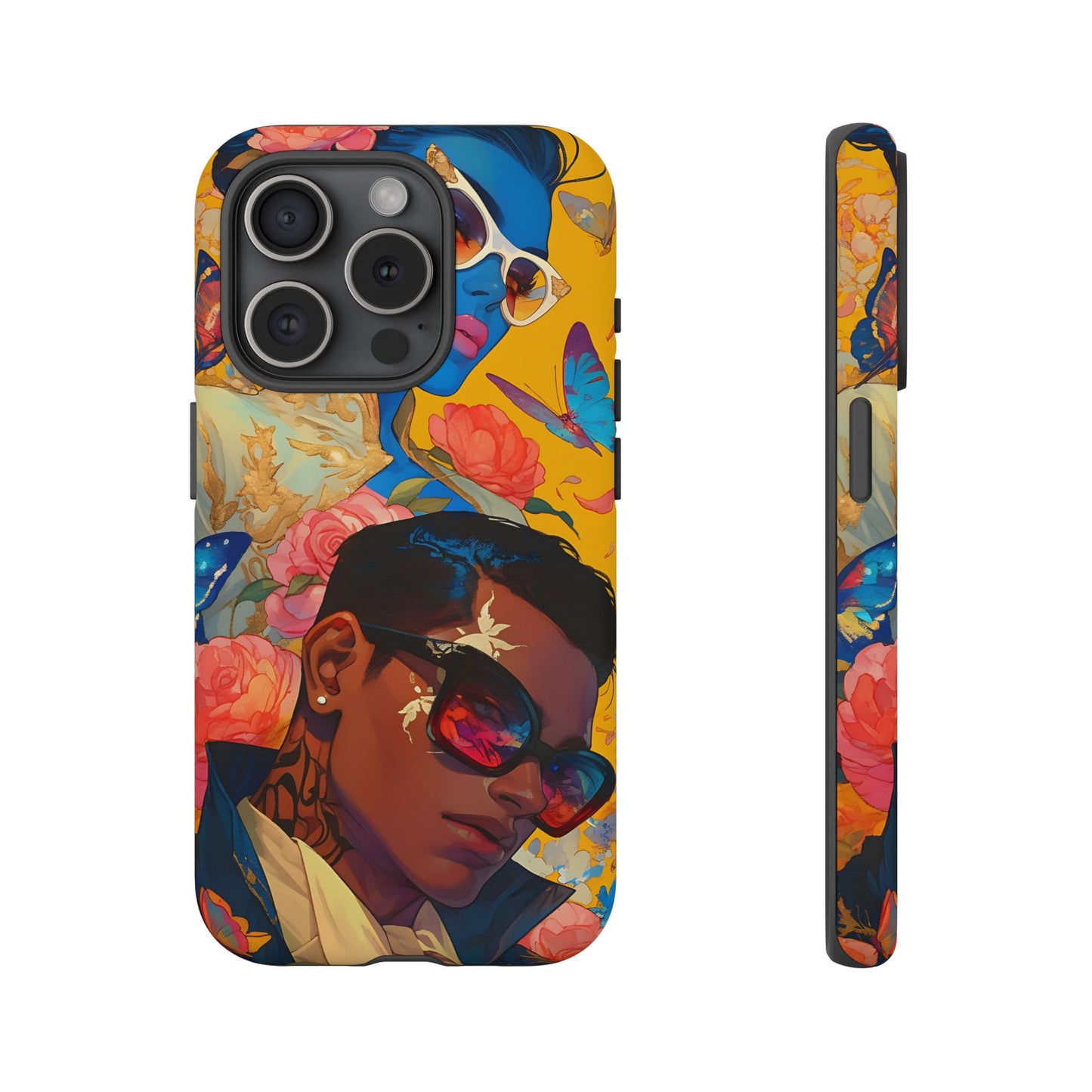 Trendy Butterfly Couple Phone Case - Funky Illustrations with Sunglasses - Vibrant and Stylish Cover | iPhone | Samsung |Tough Cases