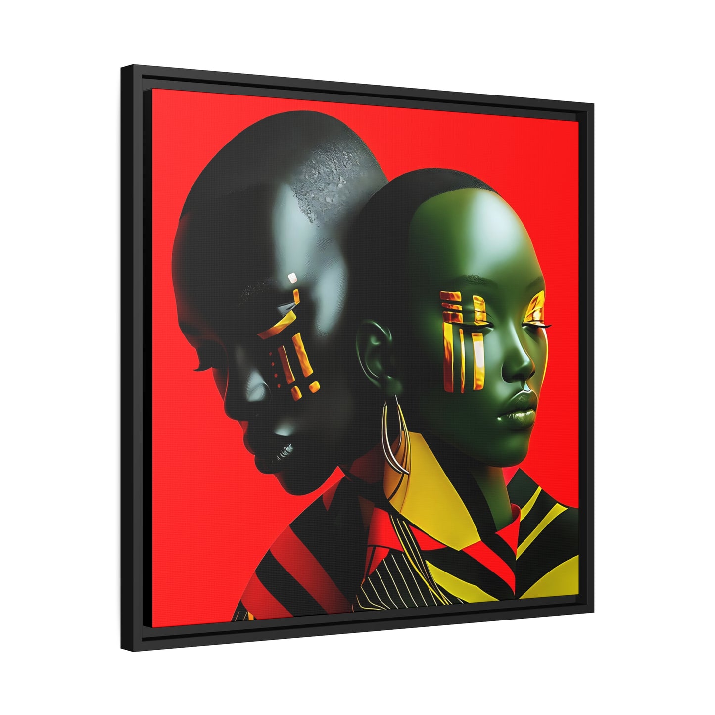 Modern Abstract Canvas Print of Black Couple - Red, Gold, Green, Black Art - Contemporary Wall Decor - Matte Canvas, Black Frame