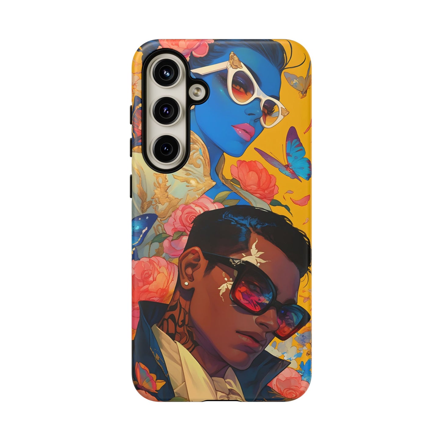 Trendy Butterfly Couple Phone Case - Funky Illustrations with Sunglasses - Vibrant and Stylish Cover | iPhone | Samsung |Tough Cases