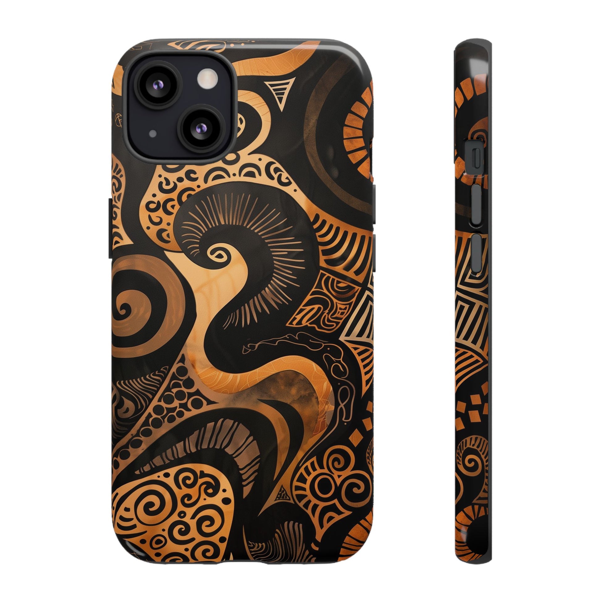 Afrocentric Print in Brown and Gold | iPhone | Samsung | Google | Tough Phone Case - Owndigiart