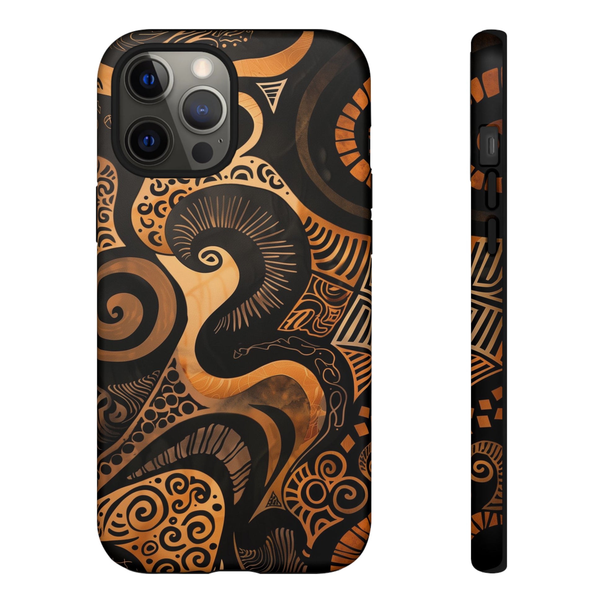 Afrocentric Print in Brown and Gold | iPhone | Samsung | Google | Tough Phone Case - Owndigiart