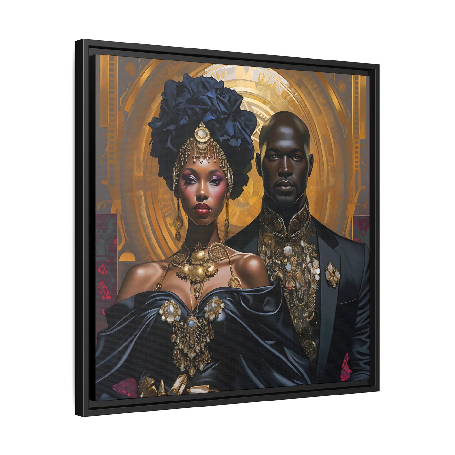 Regal Ebony Love - Black & Gold Digital Canvas Print - Matte Canvas, Black Frame - Gift Ideas - Wall Art