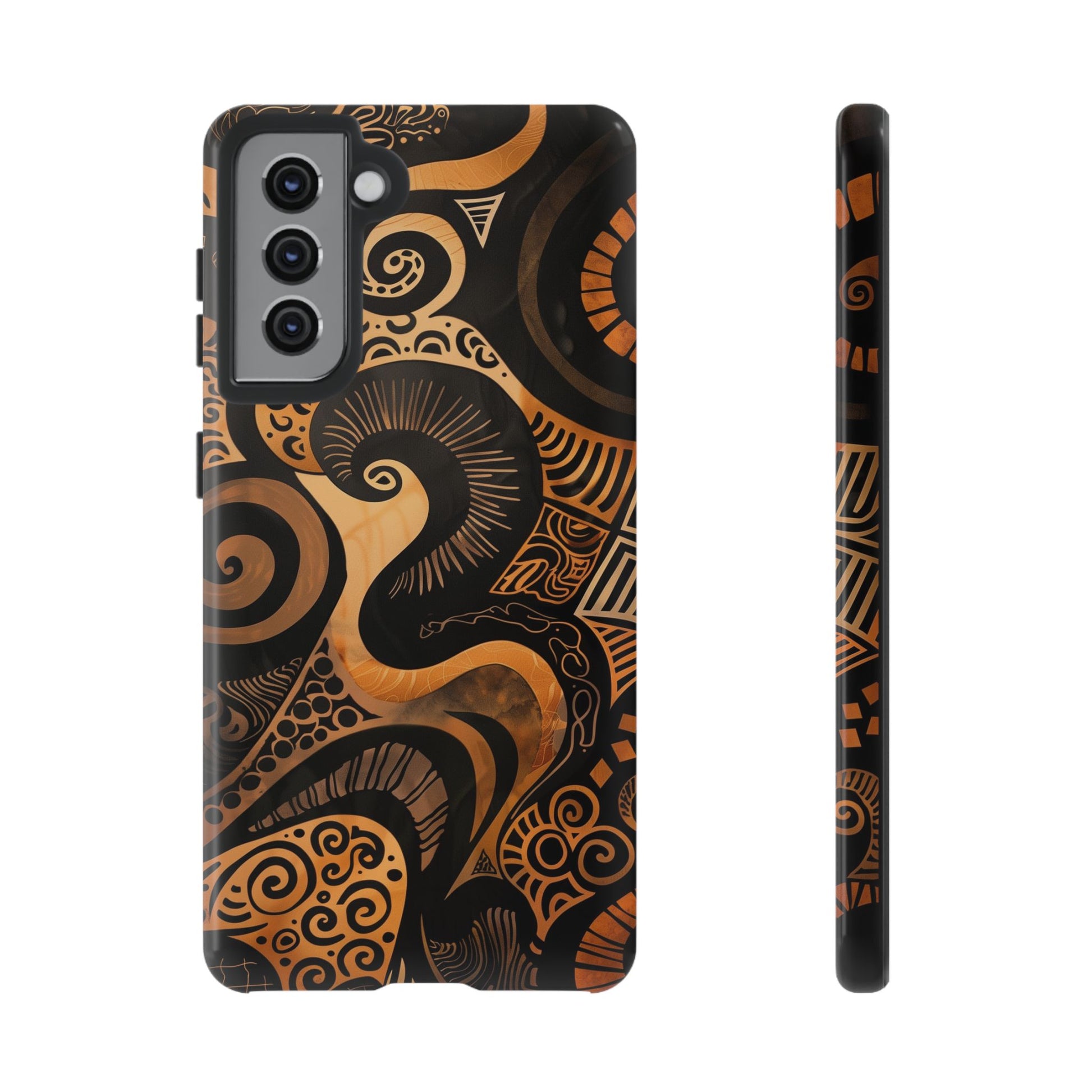 Afrocentric Print in Brown and Gold | iPhone | Samsung | Google | Tough Phone Case - Owndigiart