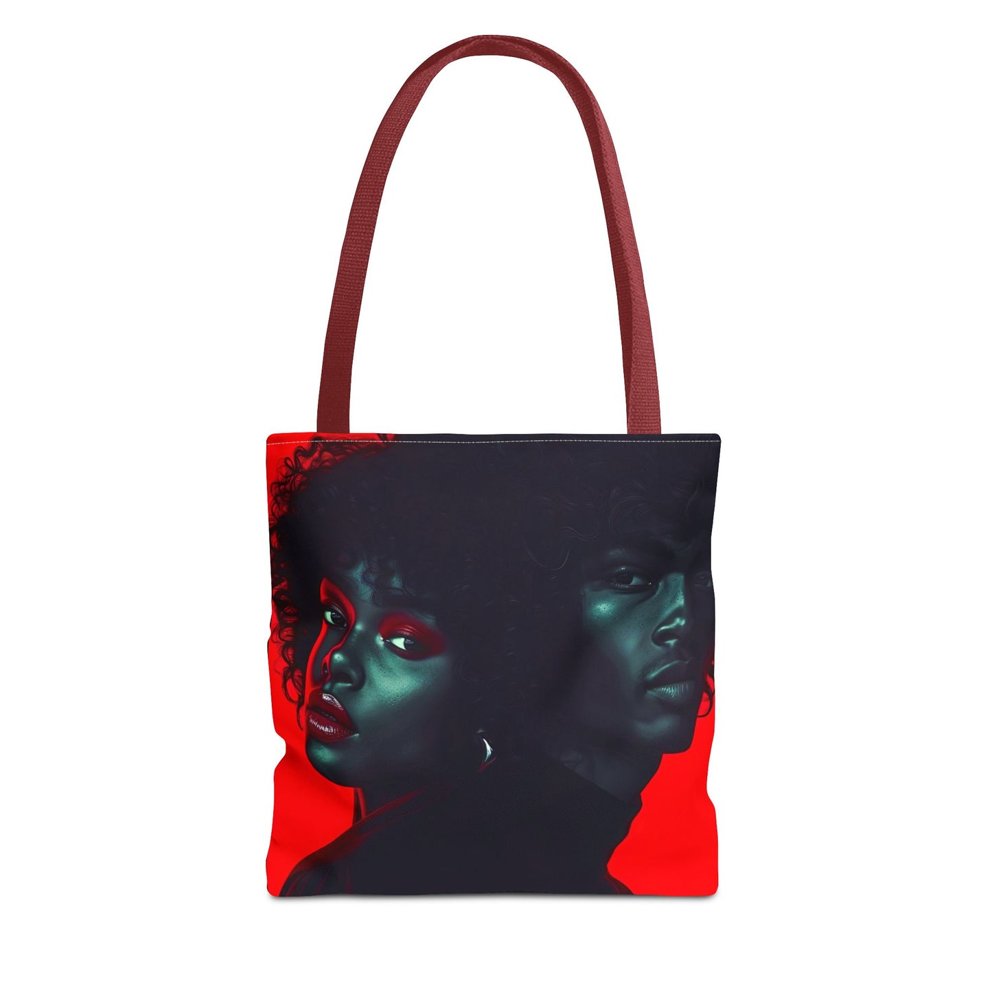 Retro Afro Couple Tote Bag - Stylish Red and Black Digital Print - Unique Fashion Accessory - Tote Bag (AOP) - Gift Idea