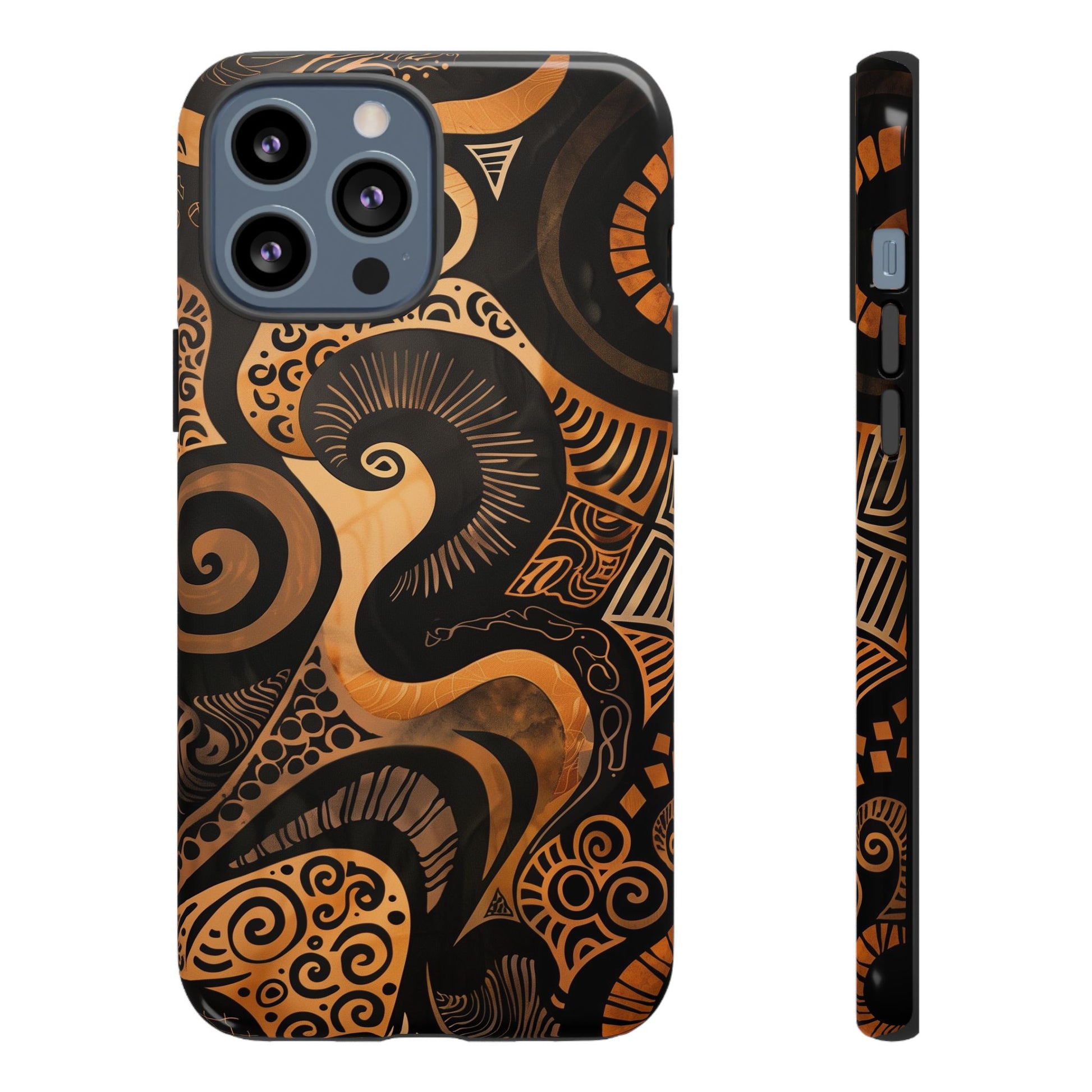 Afrocentric Print in Brown and Gold | iPhone | Samsung | Google | Tough Phone Case - Owndigiart